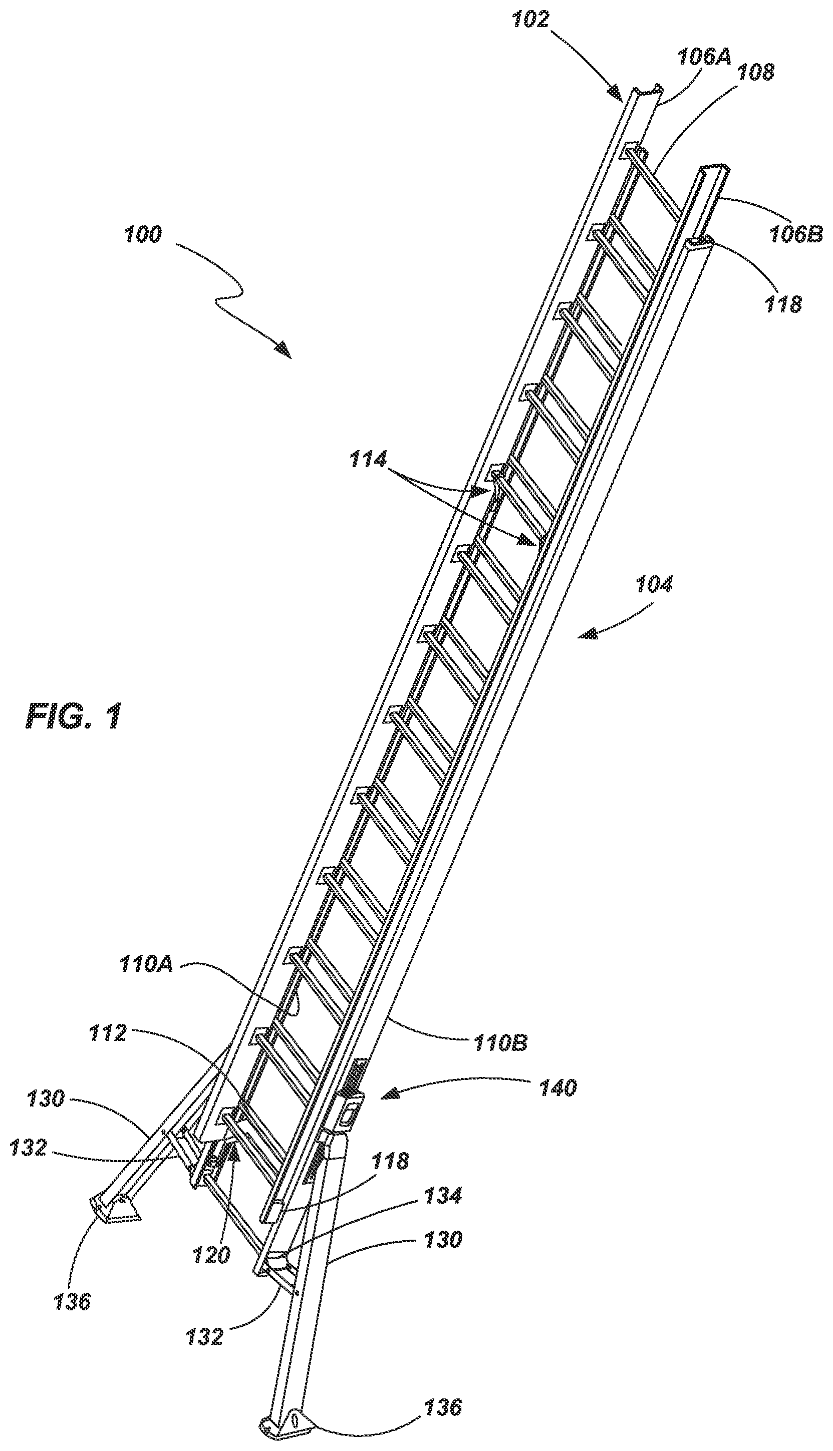 Patent US12448844 Figure 1 – Ladders, mechanisms and components for ladders, and related methods