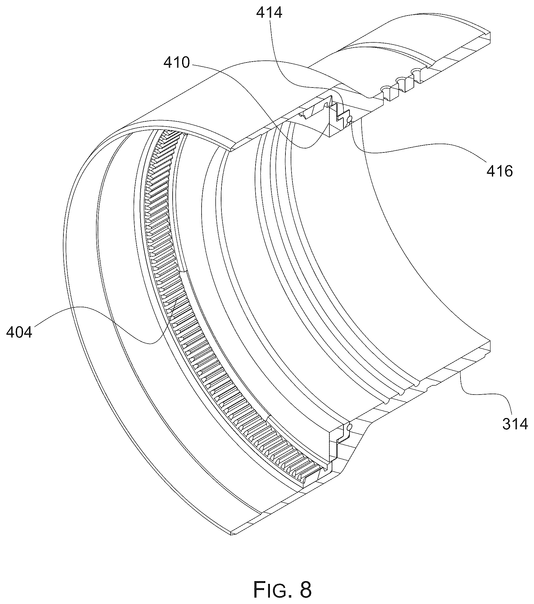 Patent US12448845 Figure 8 – Apparatus with fluid powered drive assemblies and method of fabrication