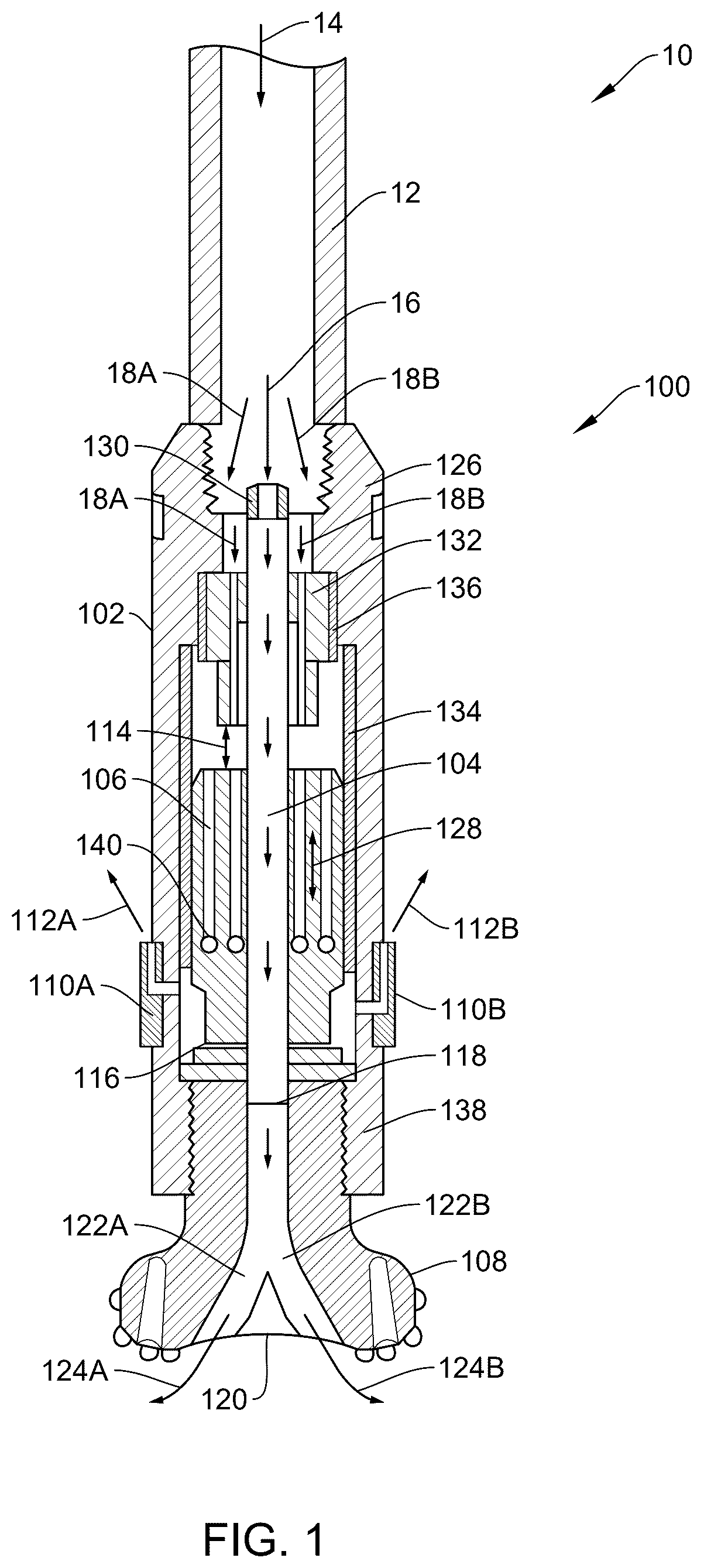 Patent US12448846 Figure 1 – Centre bypass mud hammer