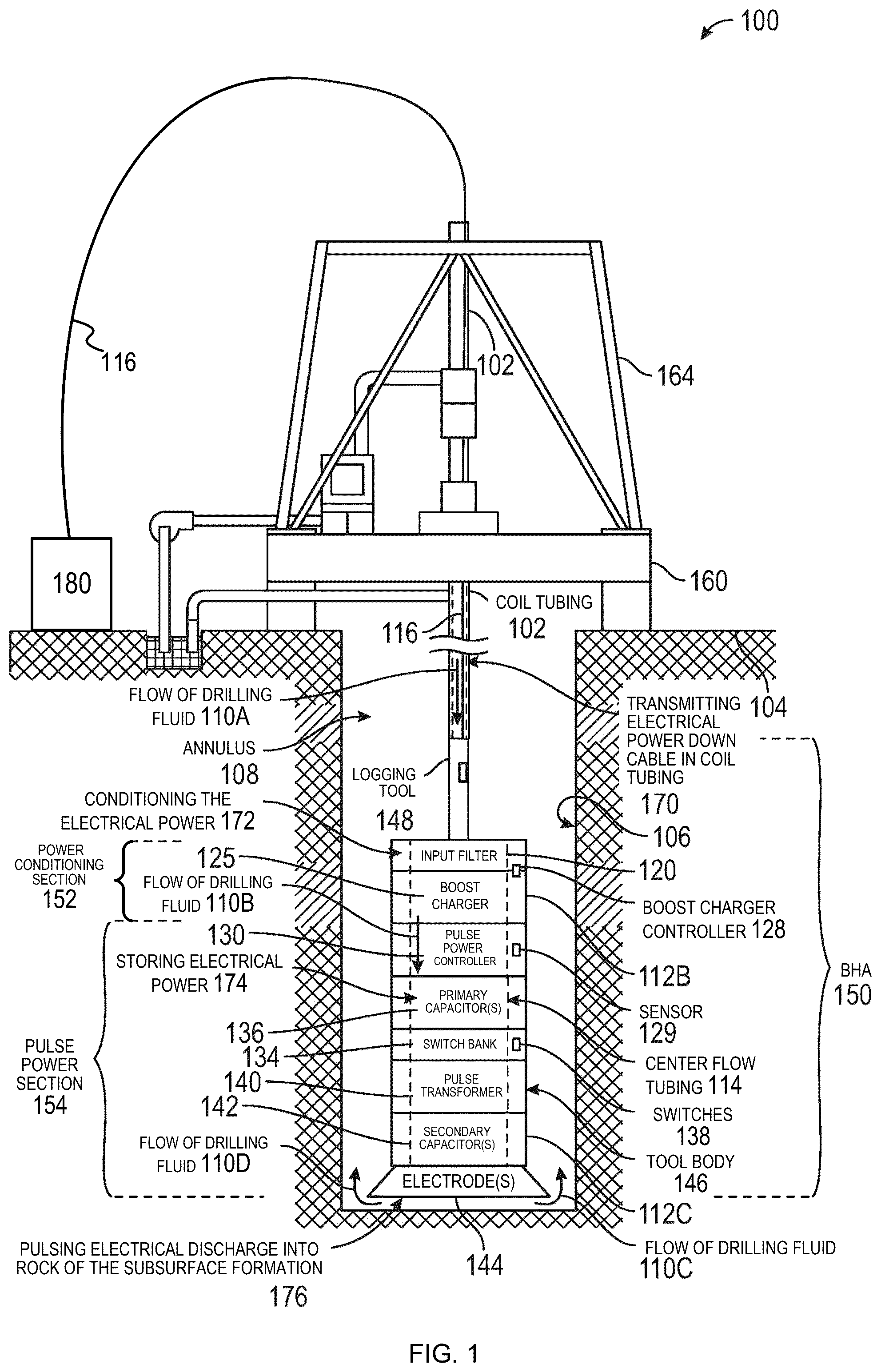 Patent US12448849 Figure 1 – Power delivery system for pulsed power drilling