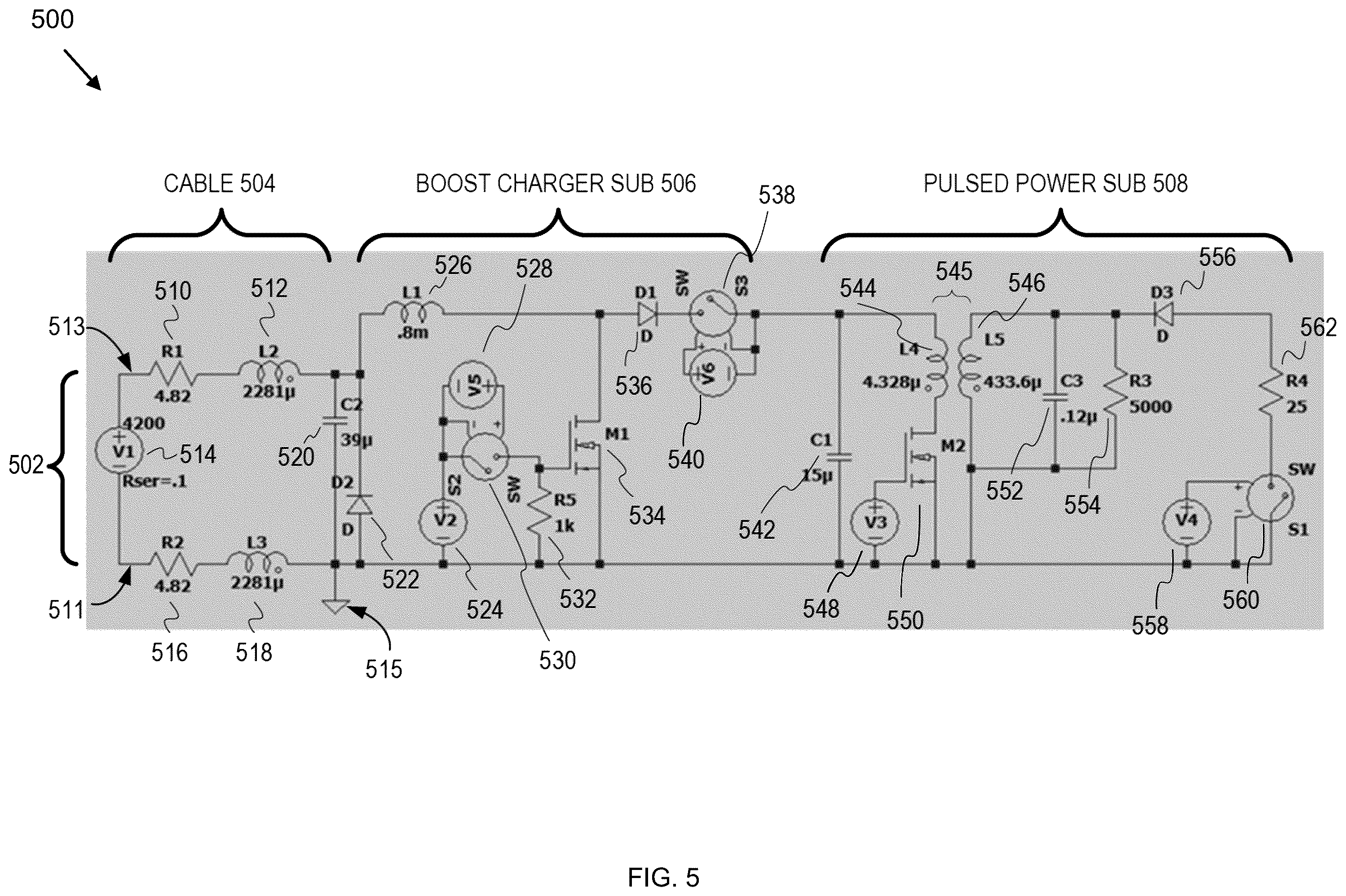 Patent US12448849 Figure 5 – Power delivery system for pulsed power drilling