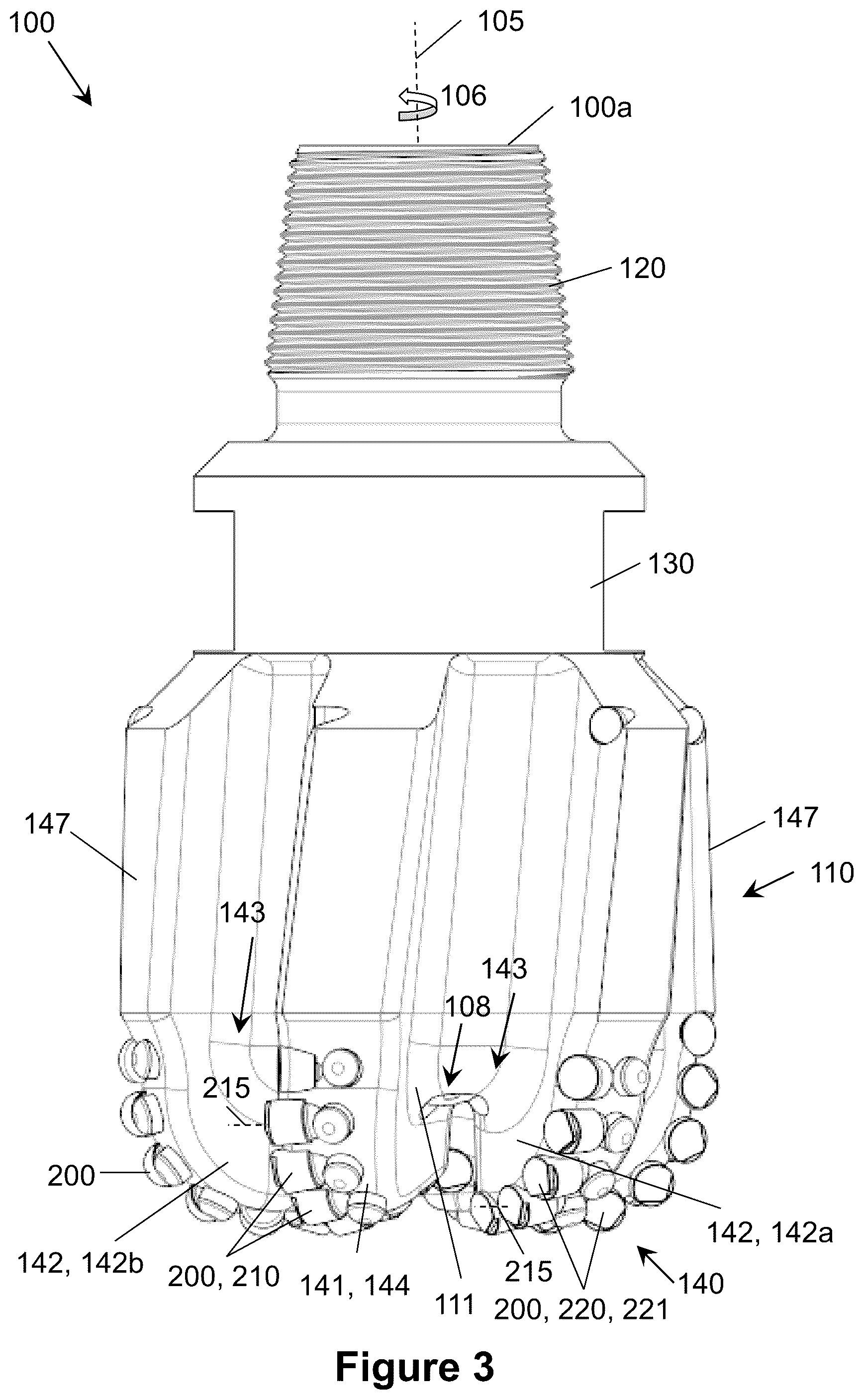 Patent US12448852 Figure 3 – Fixed cutter drill bits and cutter element with secondary cutting edges for same