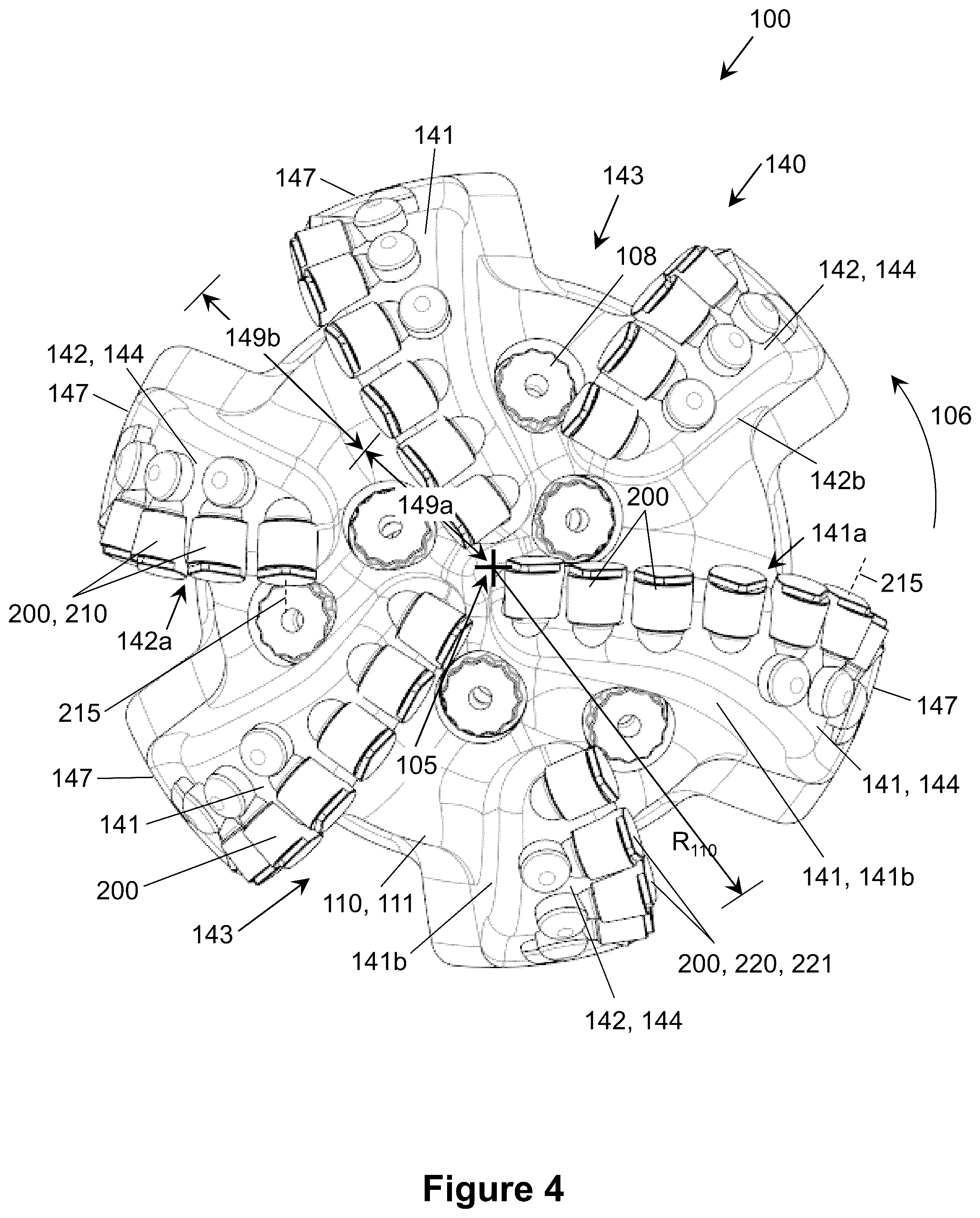 Patent US12448852 Figure 4 – Fixed cutter drill bits and cutter element with secondary cutting edges for same