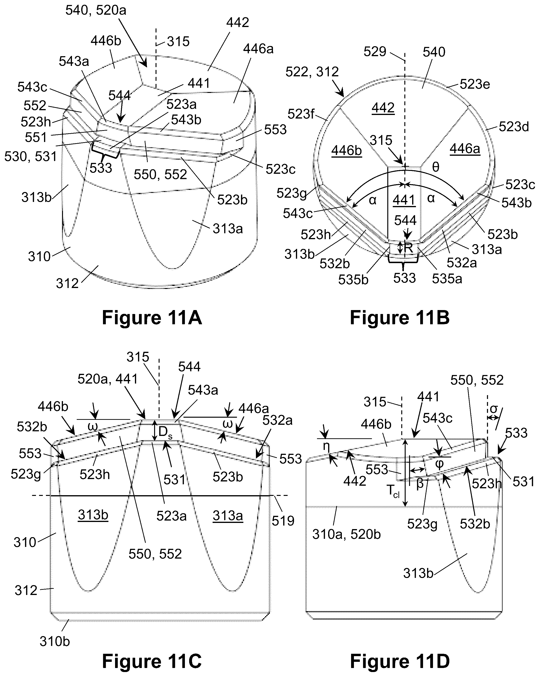 Patent US12448852 Figure 12 – Fixed cutter drill bits and cutter element with secondary cutting edges for same