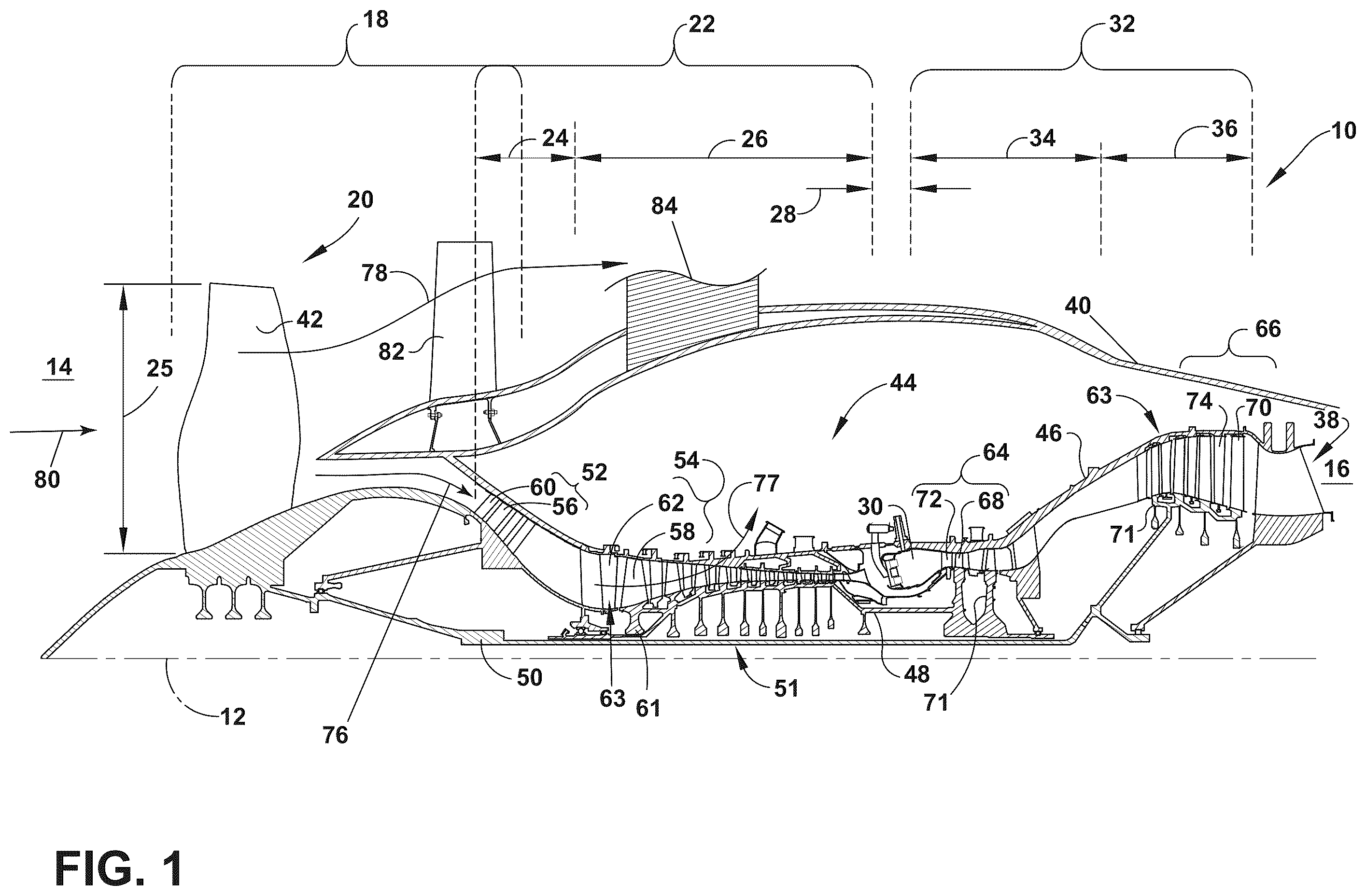 Patent US12448892 Figure 1 – Composite airfoil assembly having a composite airfoil and spar