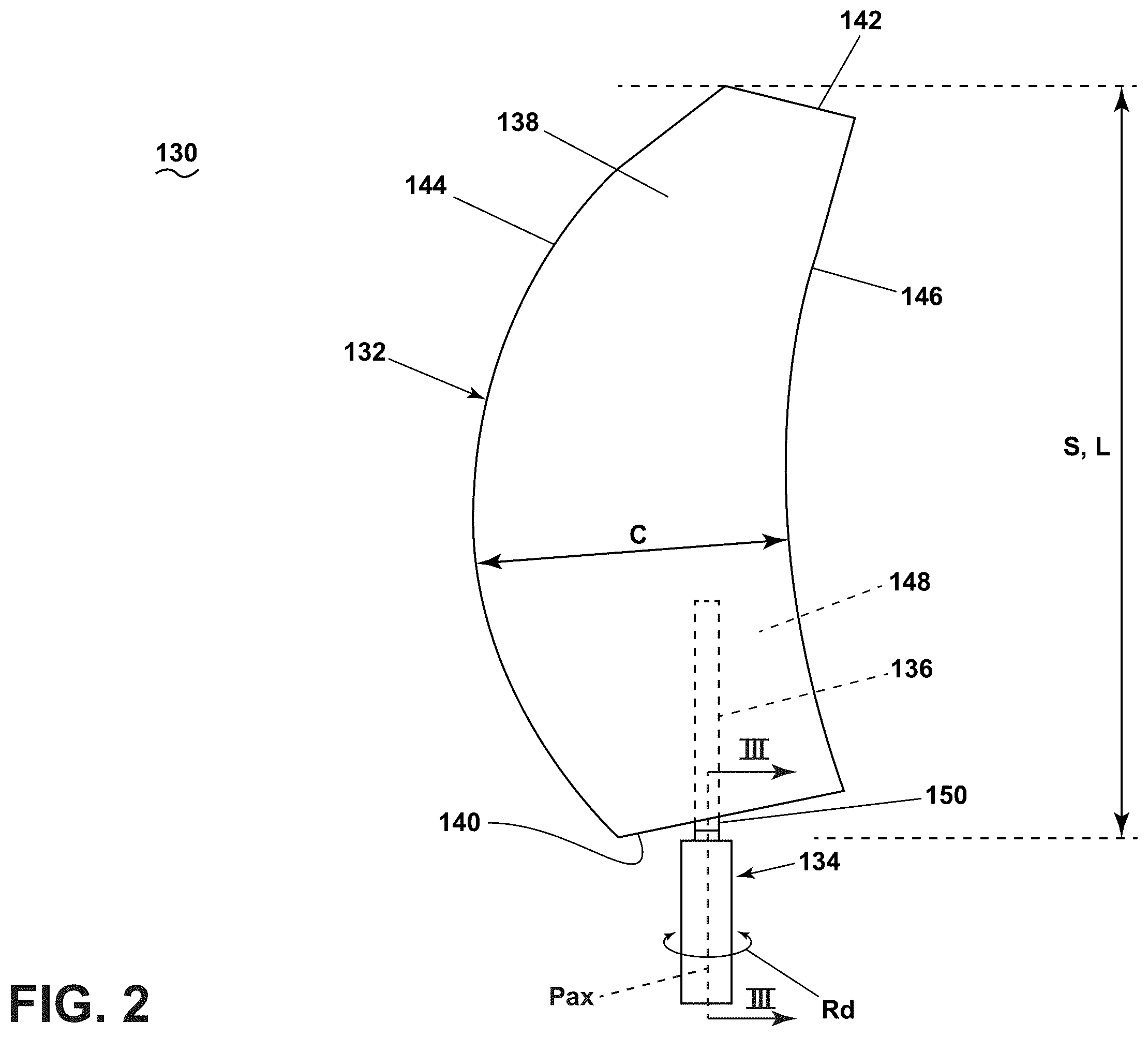 Patent US12448892 Figure 2 – Composite airfoil assembly having a composite airfoil and spar