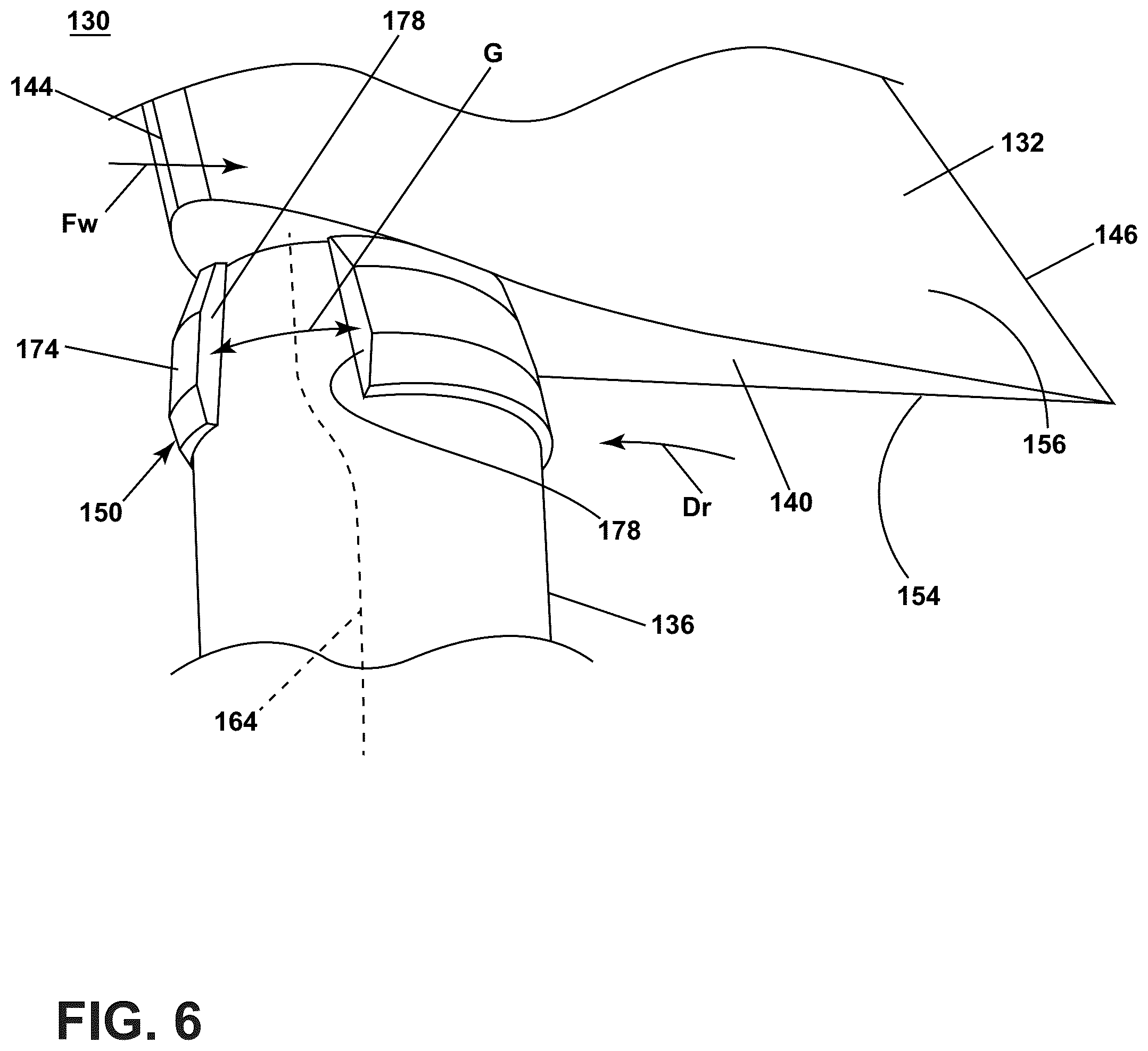 Patent US12448892 Figure 6 – Composite airfoil assembly having a composite airfoil and spar