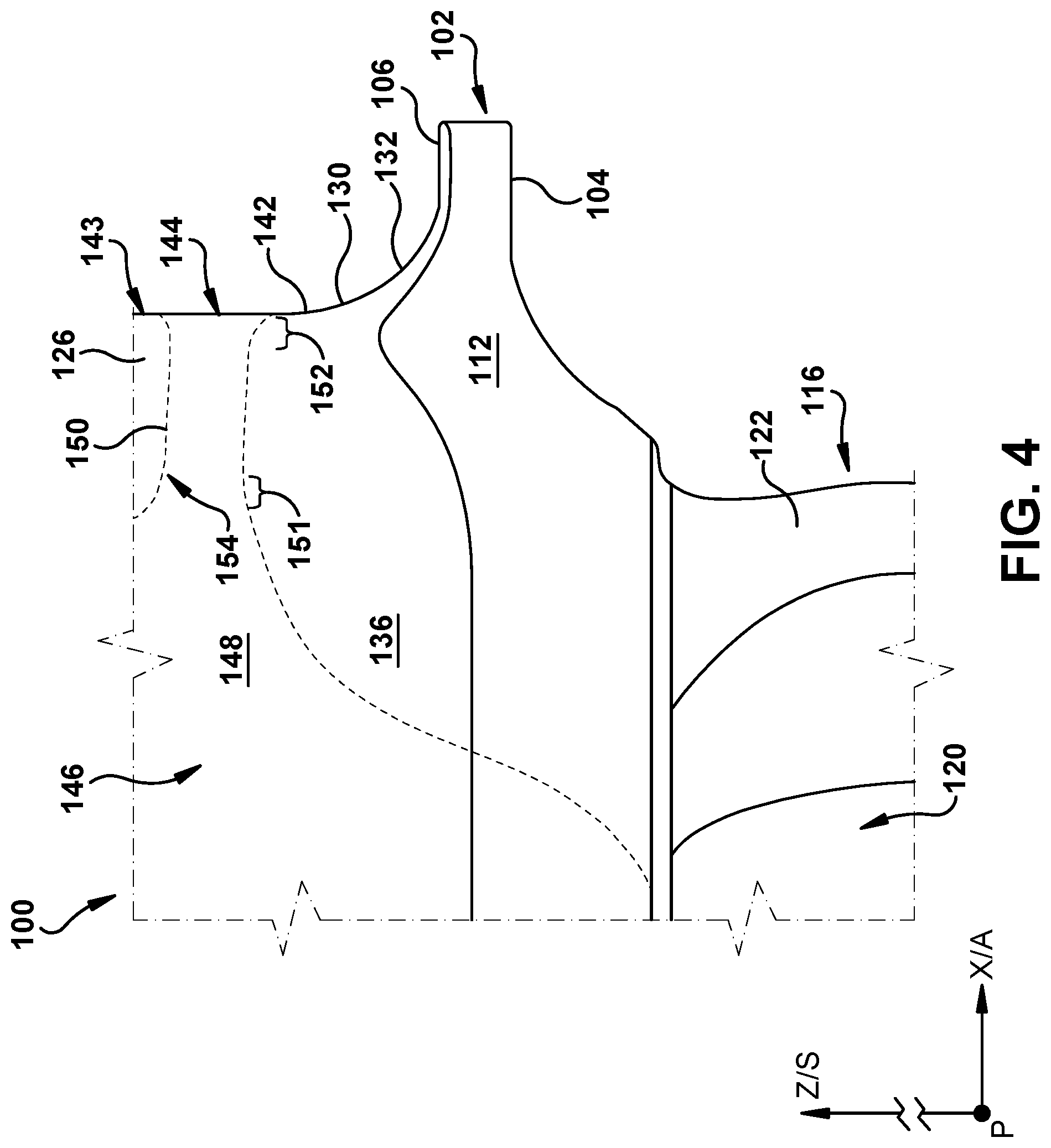 Patent US12448894 Figure 4 – Aerodynamic turbomachine component with cooling features and method of making