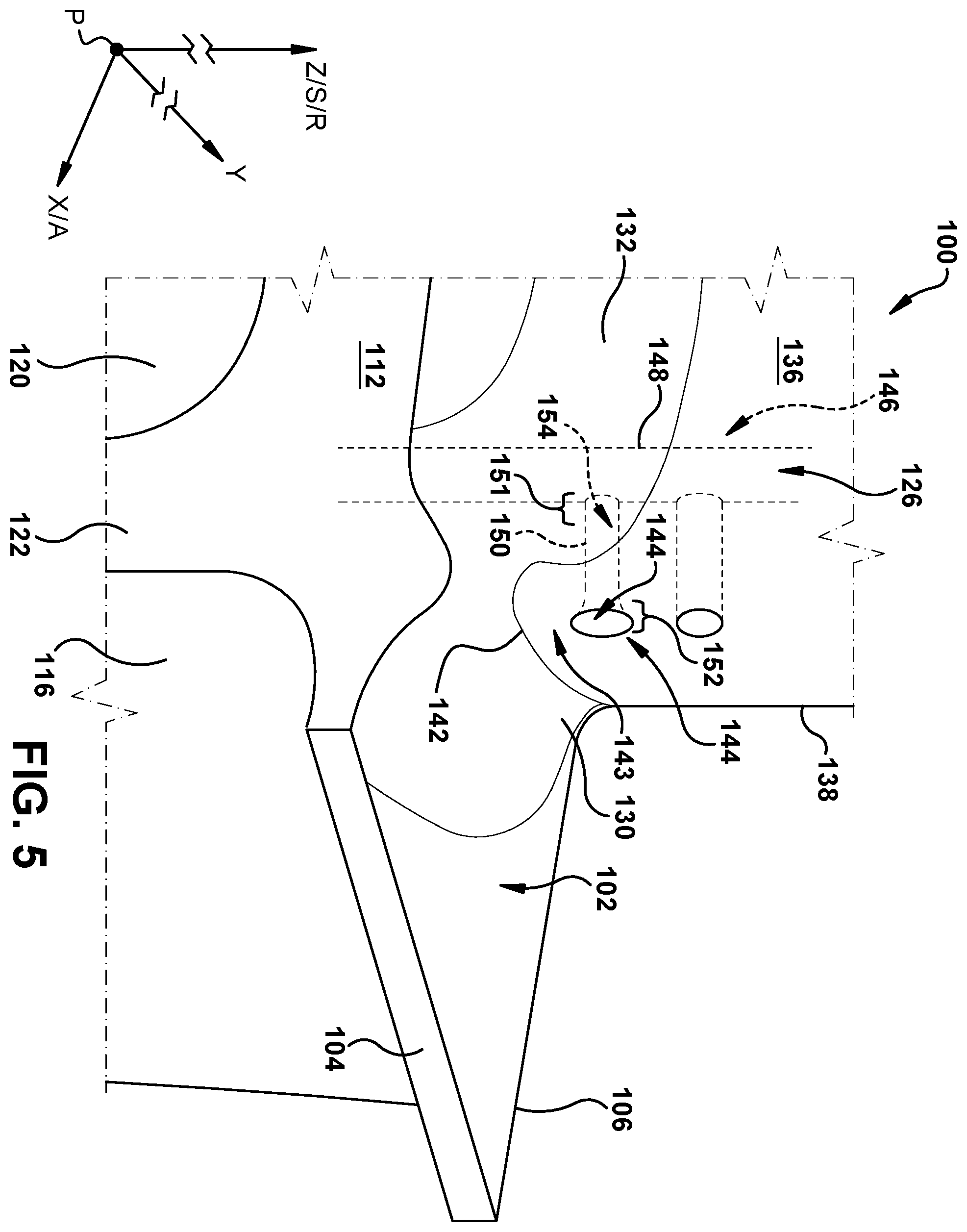 Patent US12448894 Figure 5 – Aerodynamic turbomachine component with cooling features and method of making