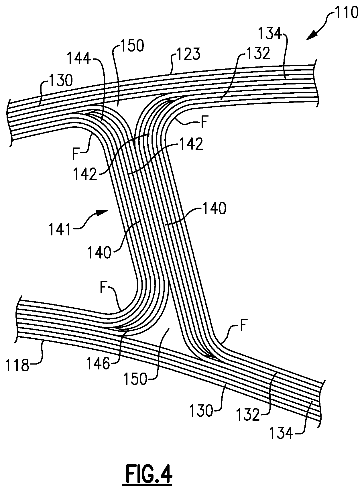Patent US12448897 Figure 3 – Gas turbine engine component formed by CMCS and having a compressed insert with tapered ends