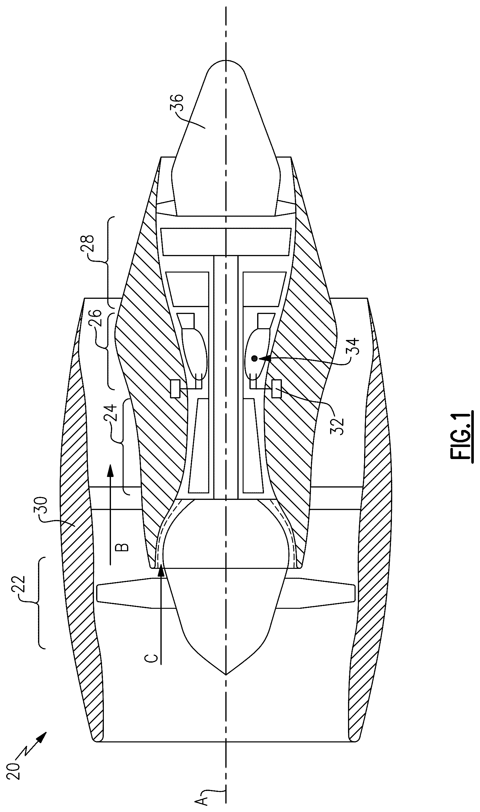 Patent US12448900 — Local stiffening for gas turbine engine casing — Figure 1