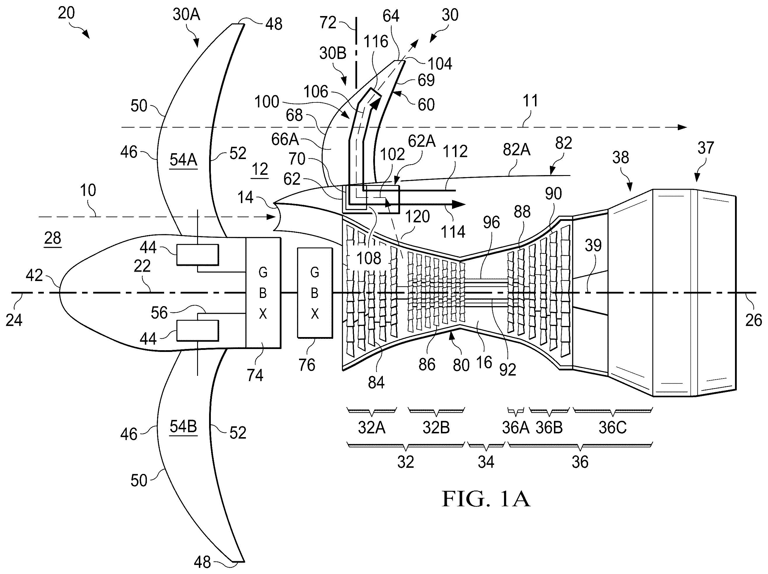 Patent US12448901 Figure 1 – Thermal management system for gas turbine engine with open propulsor
