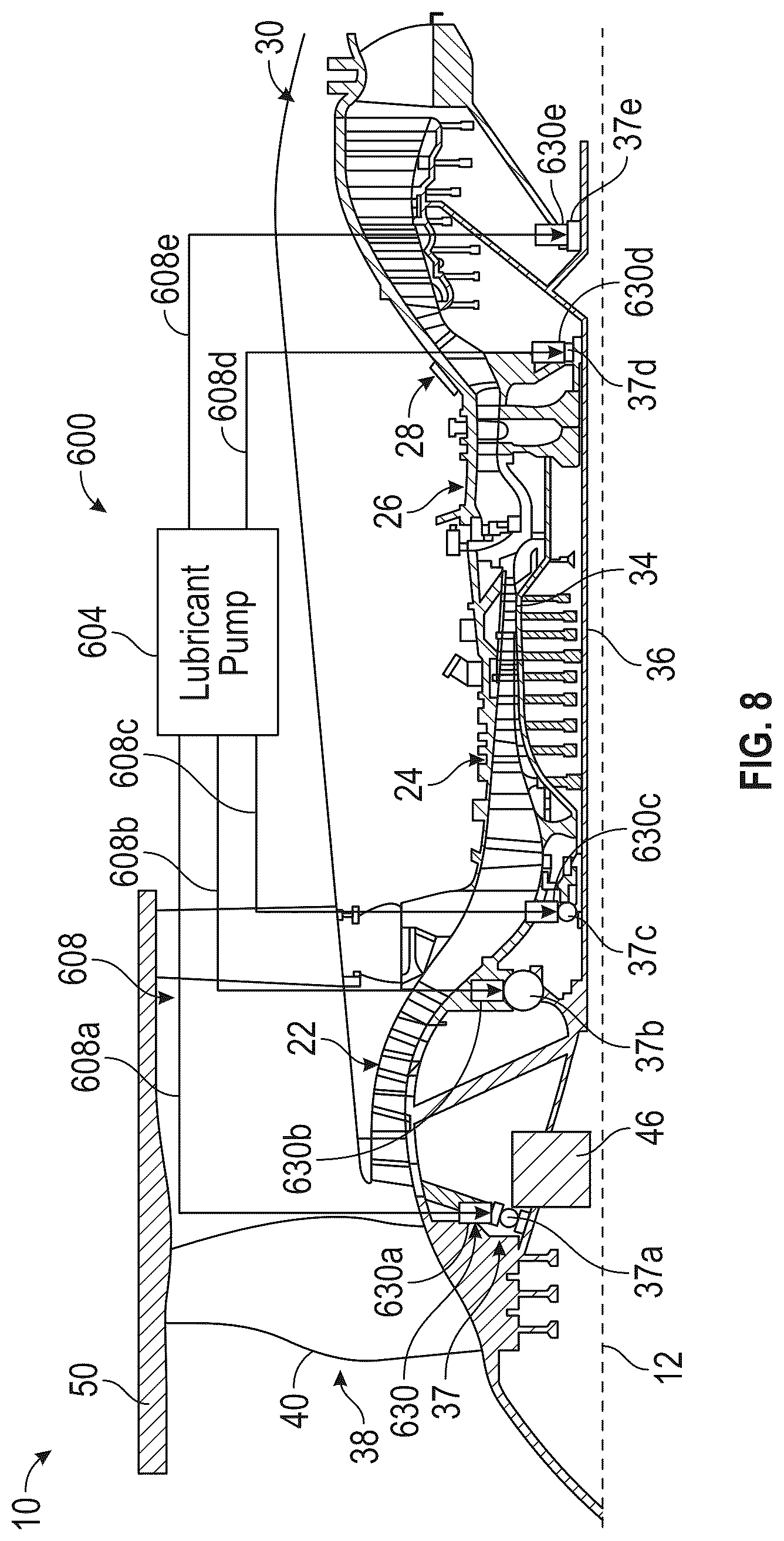 Patent US12448903 Figure 9 – Turbine engine having a lubrication system with a gearbox lubrication system parameter