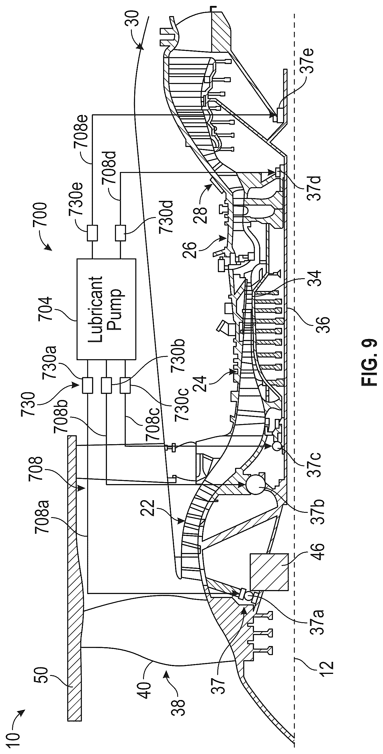 Patent US12448903 Figure 10 – Turbine engine having a lubrication system with a gearbox lubrication system parameter