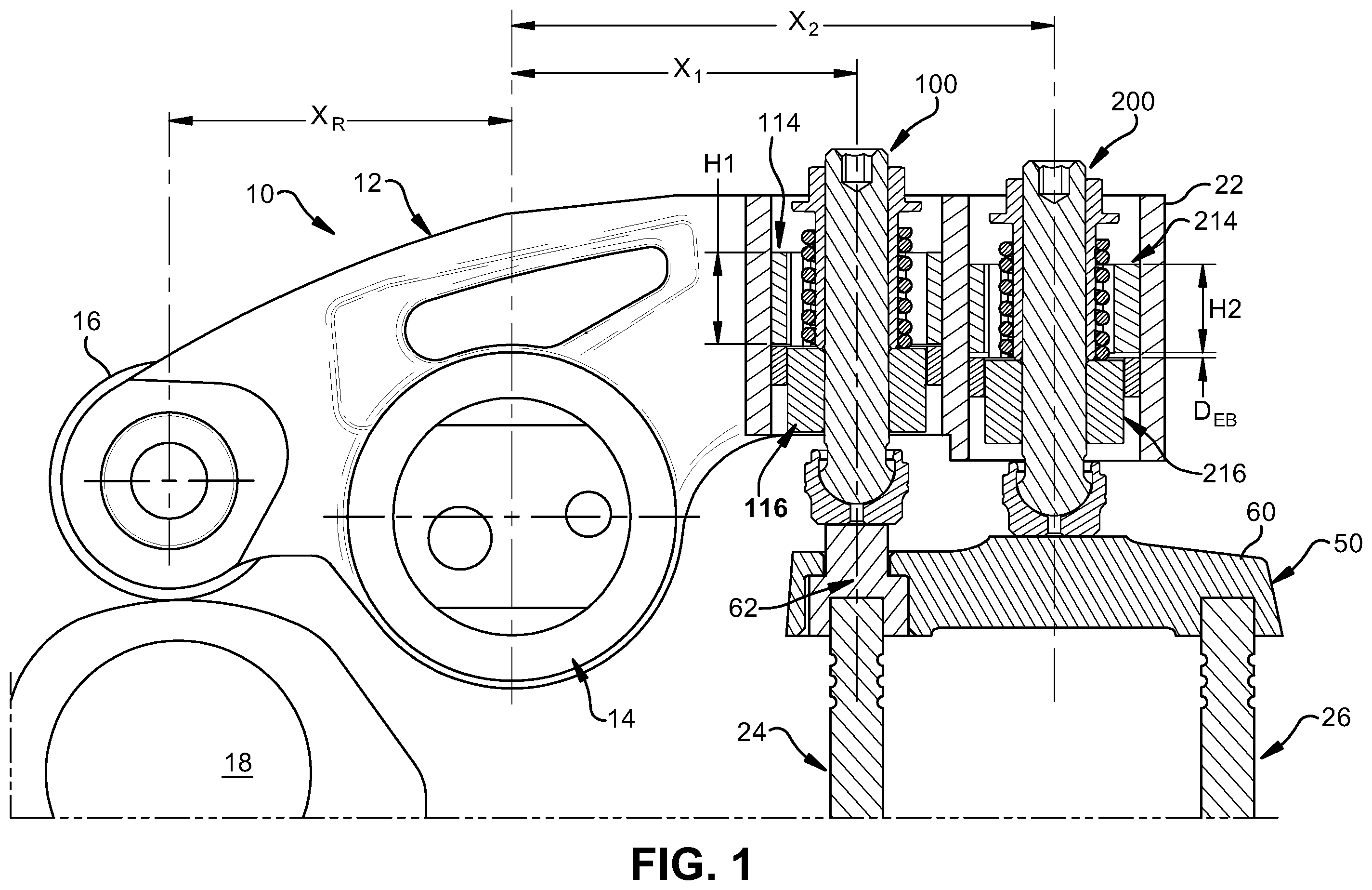 Patent US12448905 Figure 1 – Valve bridge with integrated spline bushing for lost motion and engine brake