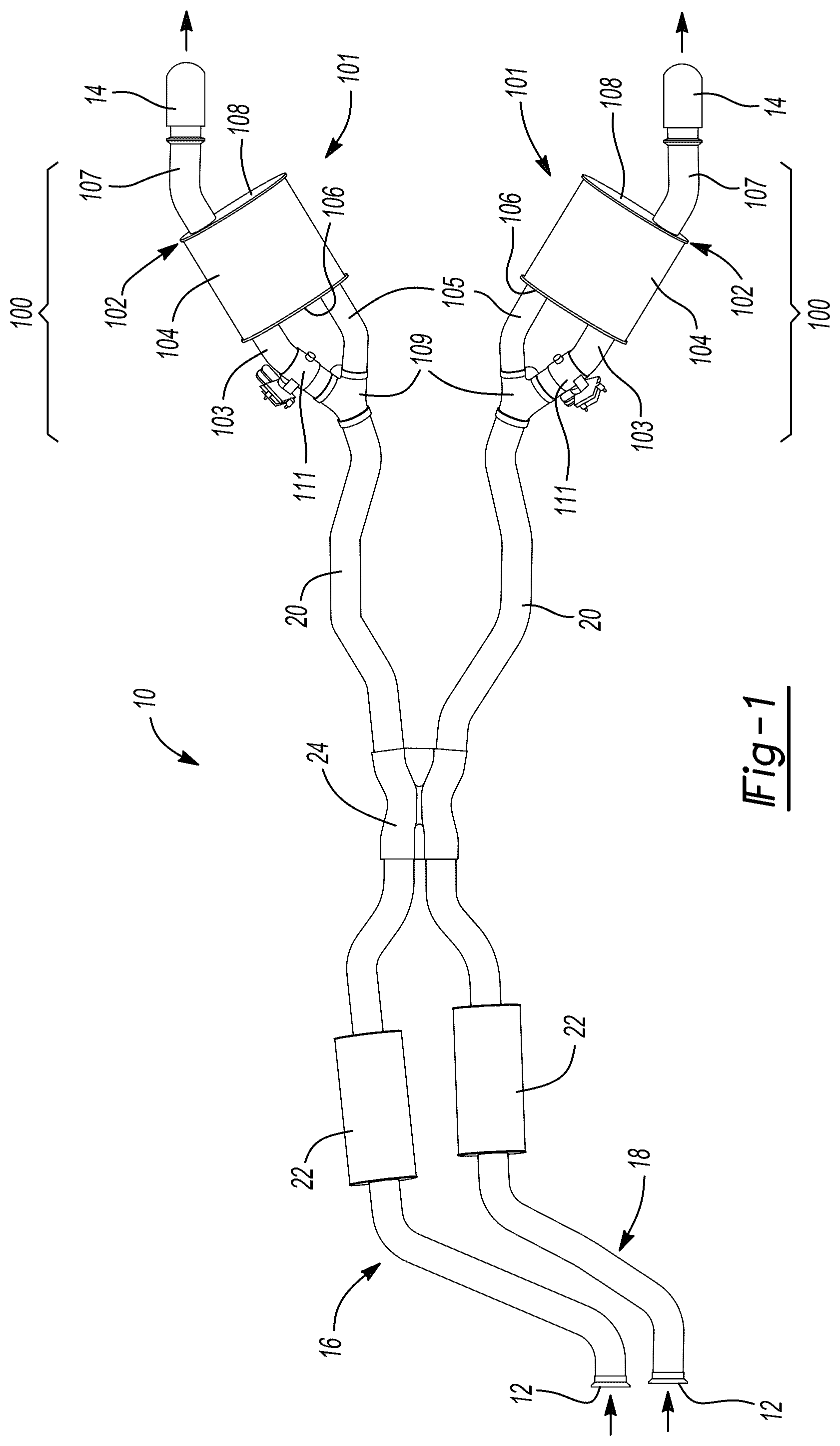 Patent US12448907 Figure 1 – Dual mode muffler