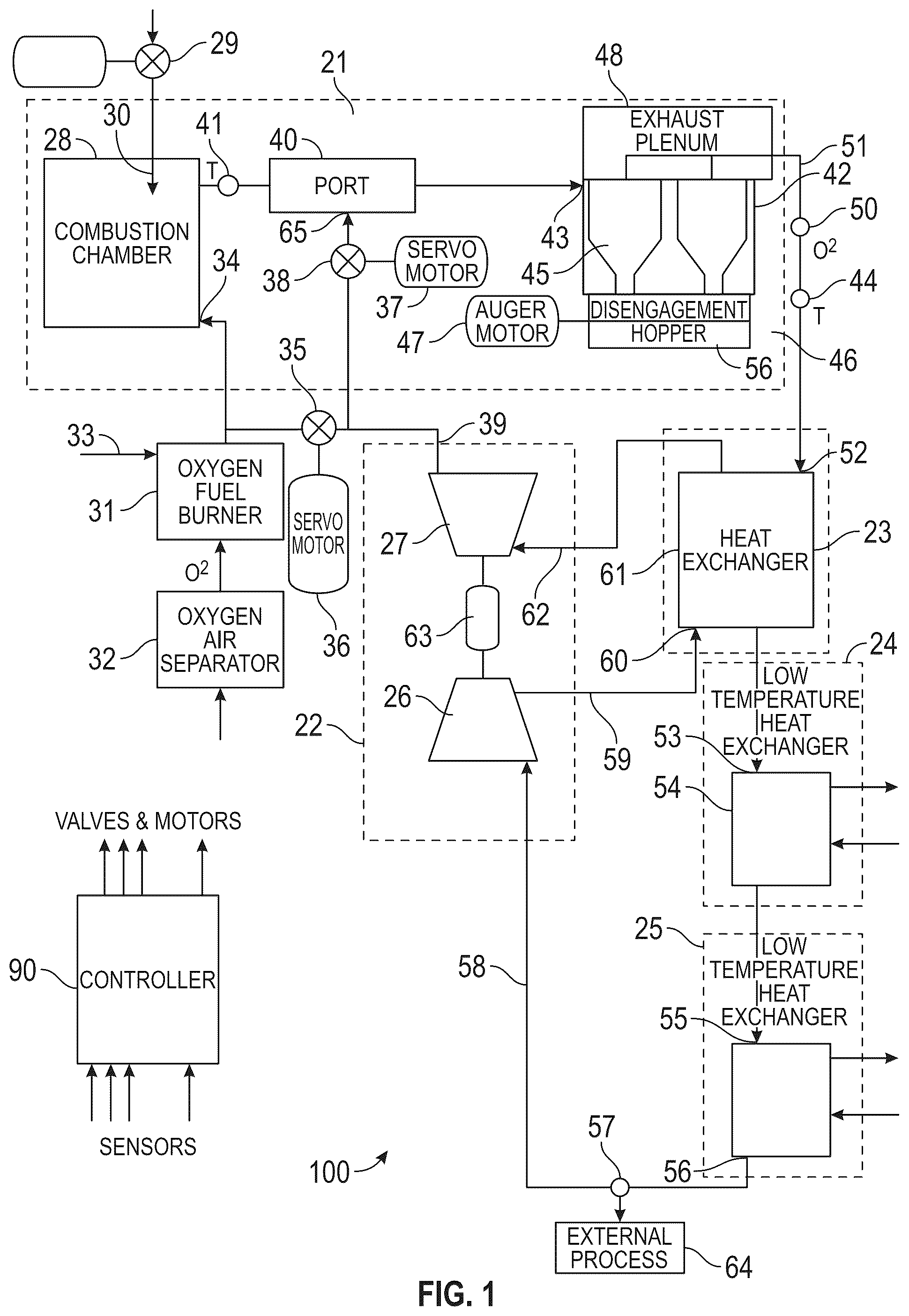 Patent US12448917 Figure 1 – Combined heat and power system using and producing CO2 and method of operation