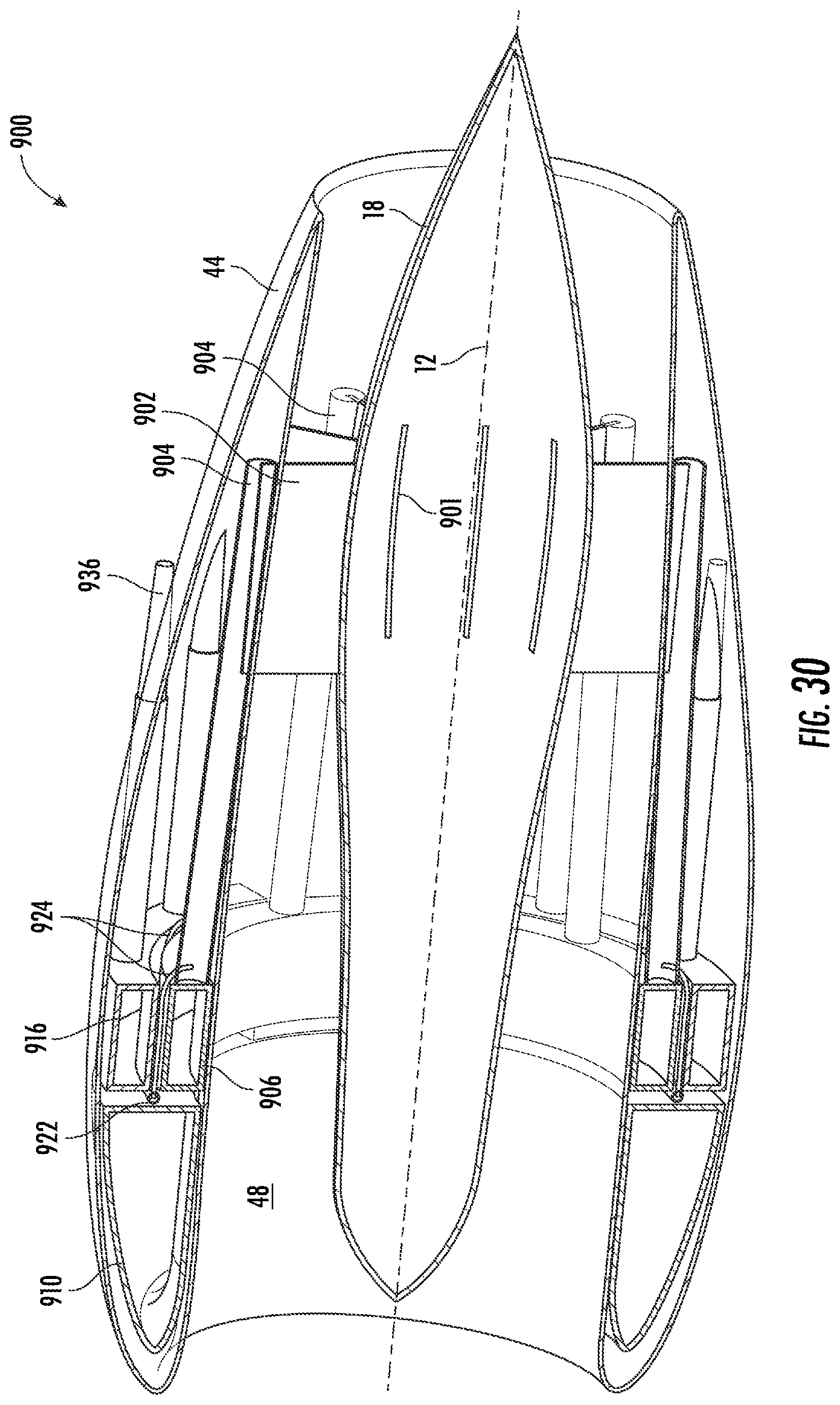 Patent US12448936 Figure 20 – Gas turbine engine having a heat exchanger located in an annular duct