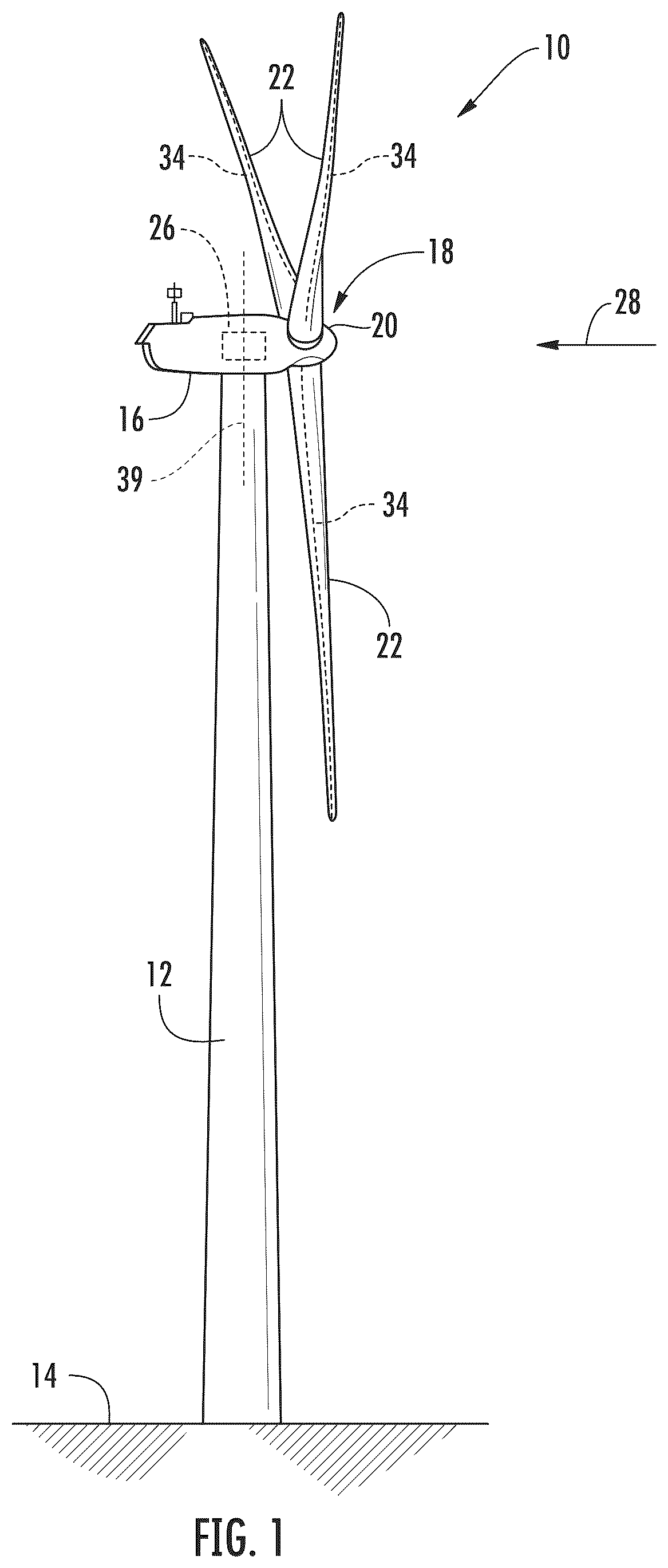 Patent US12448948 — System and method for monitoring vibrations in a drivetrain of a wind turbine — Figure 1