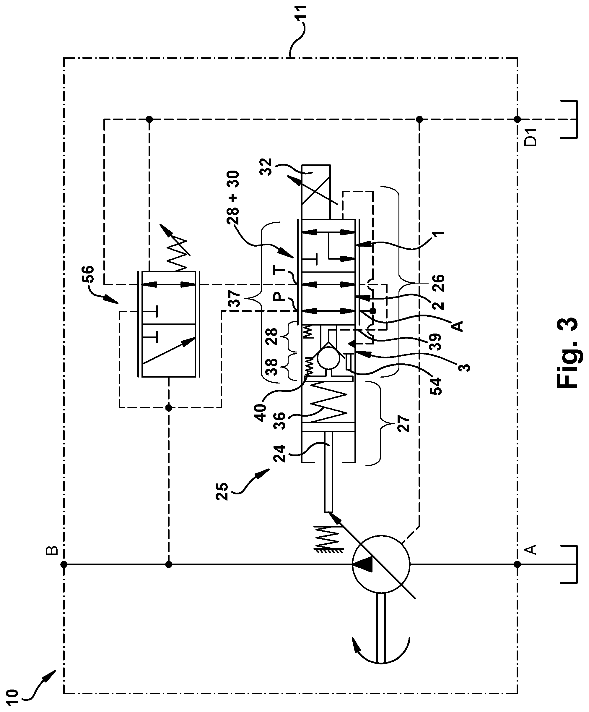Patent US12448955 Figure 3 – Displacement control for hydraulic pump