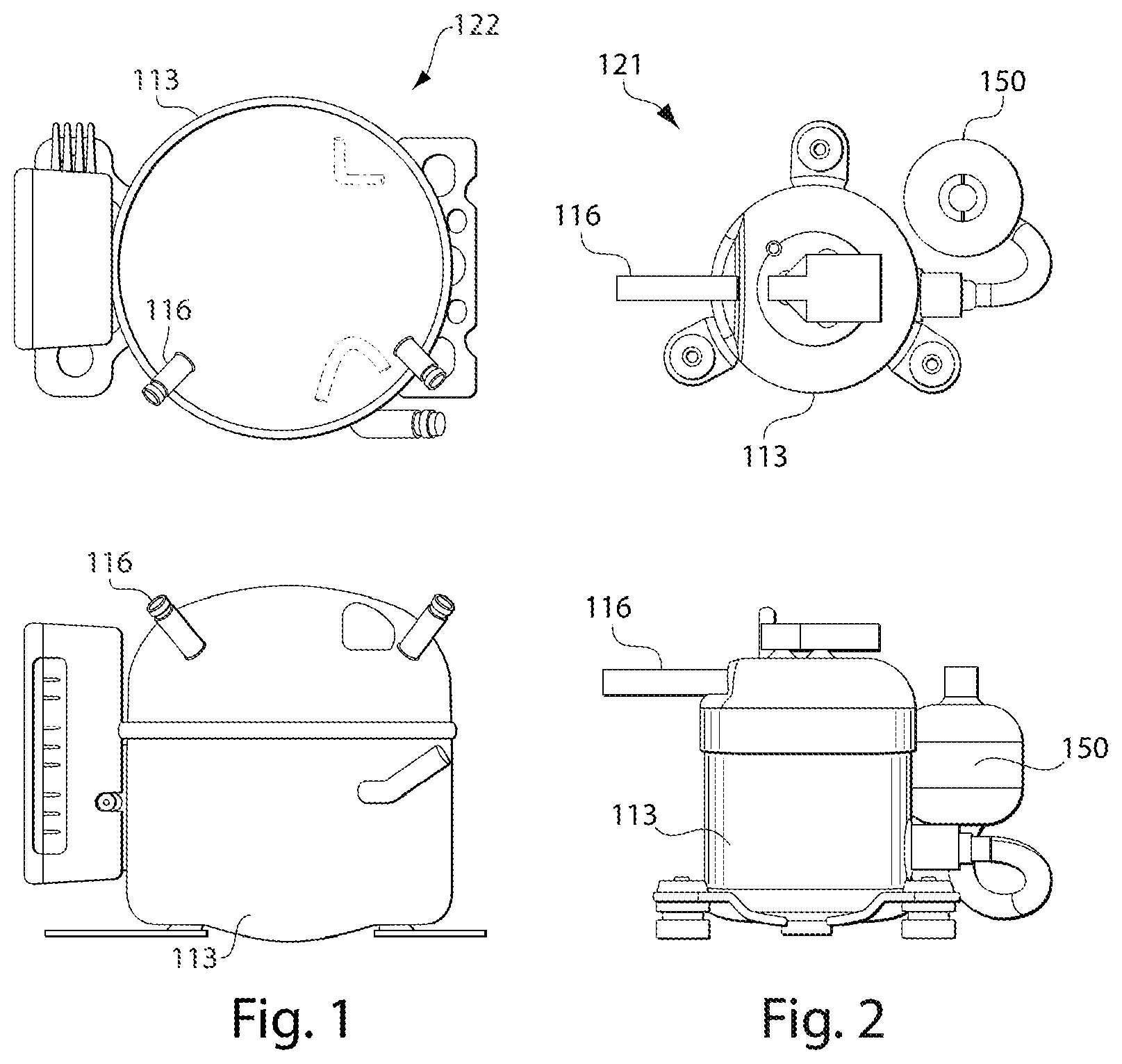 Patent US12448971 Figure 1 – Compact low noise rotary compressor