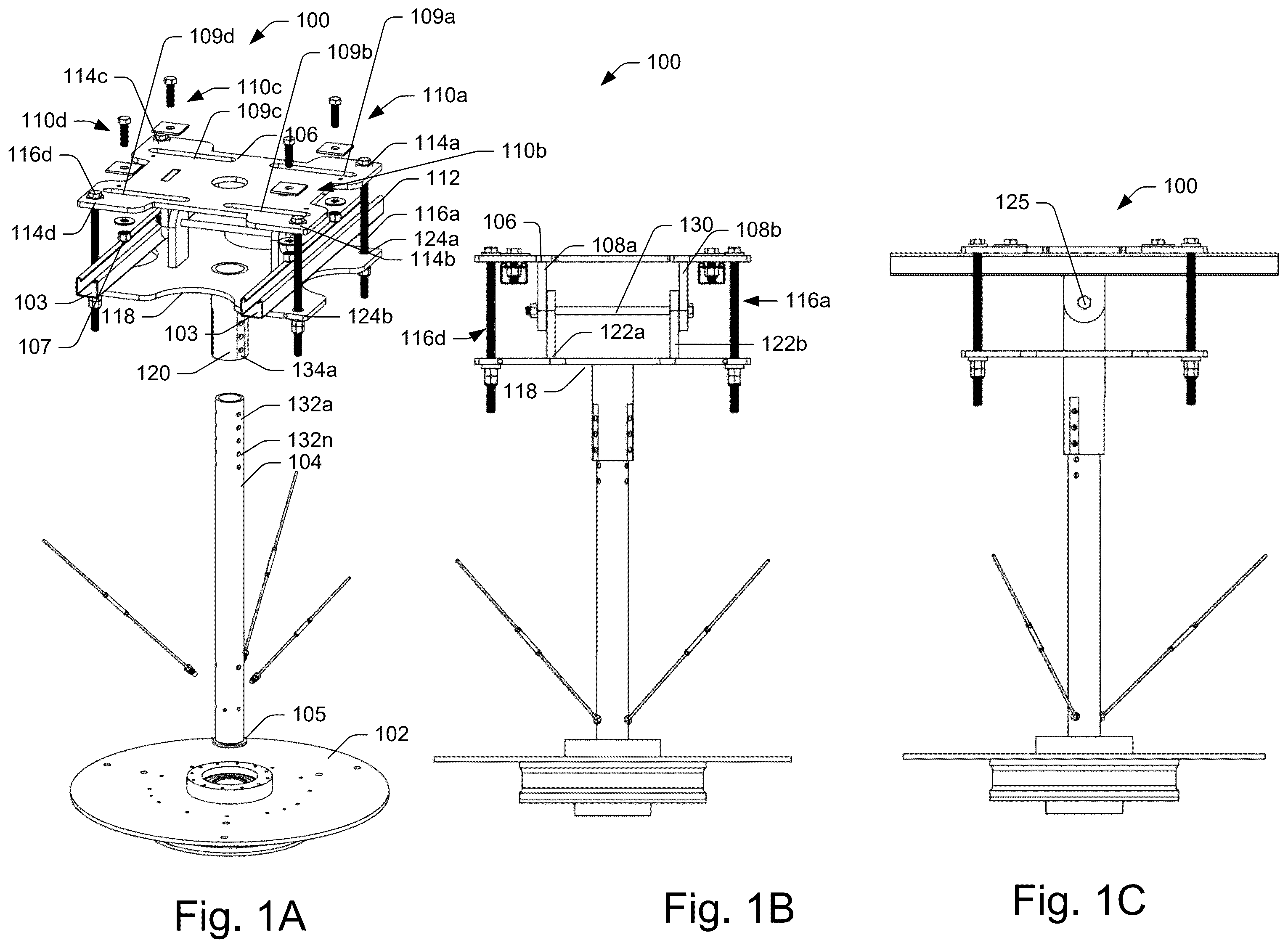 Patent US12448980 Figure 1 – Apparatus for securing a rotating fan with adjustable fasteners and method