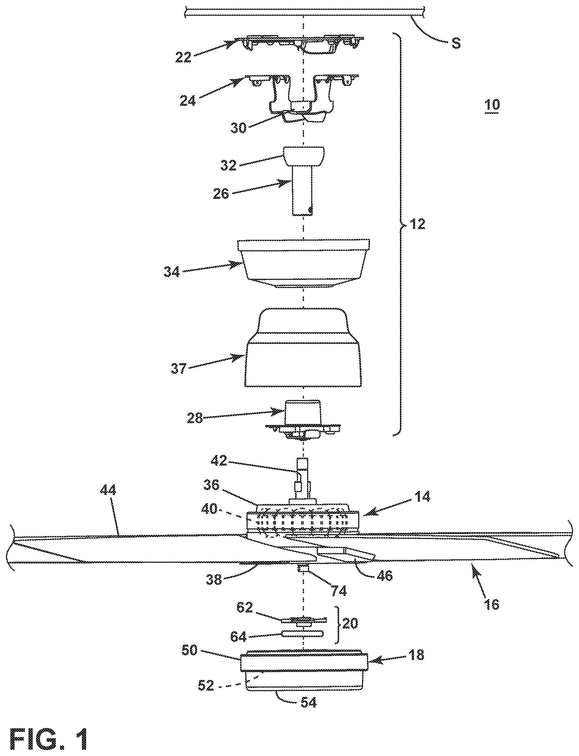 Patent US12448986 Figure 1 – Ceiling fan with quick connection