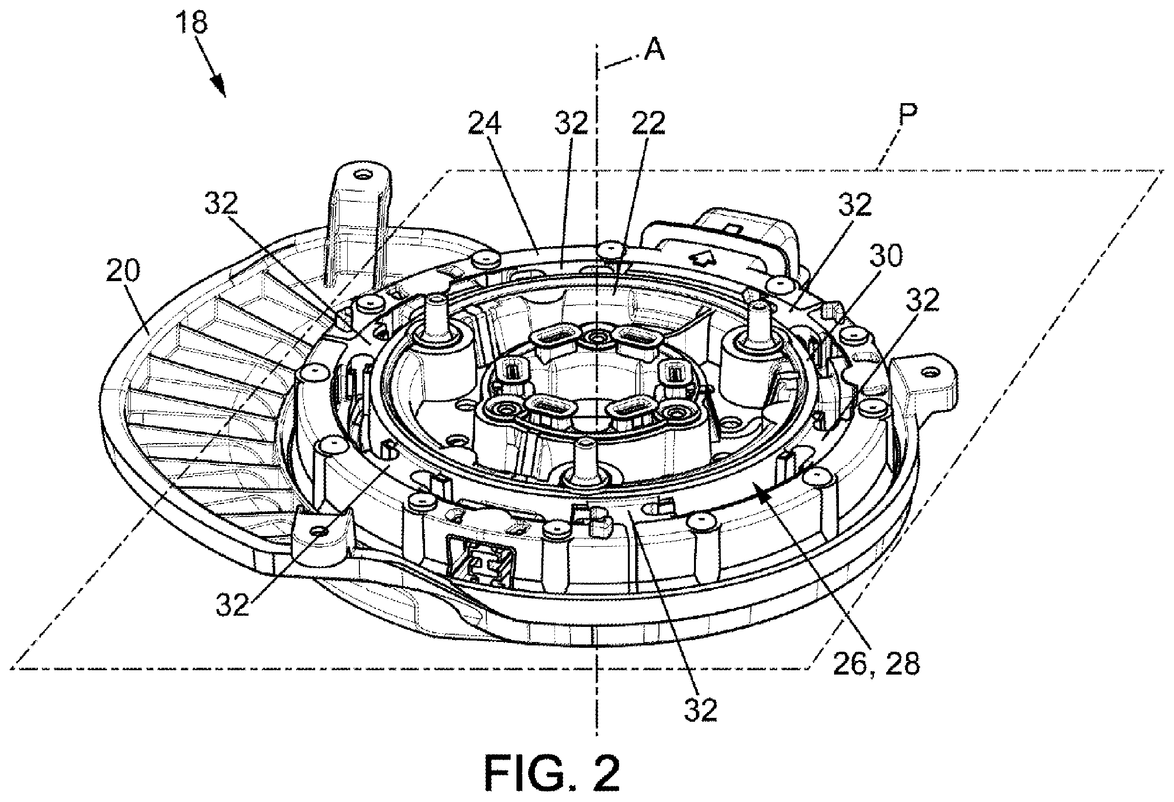 Patent US12448988 Figure 2 – Motor mount and fan for mixing air in a heating, ventilation and/or air-conditioning device of a motor vehicle