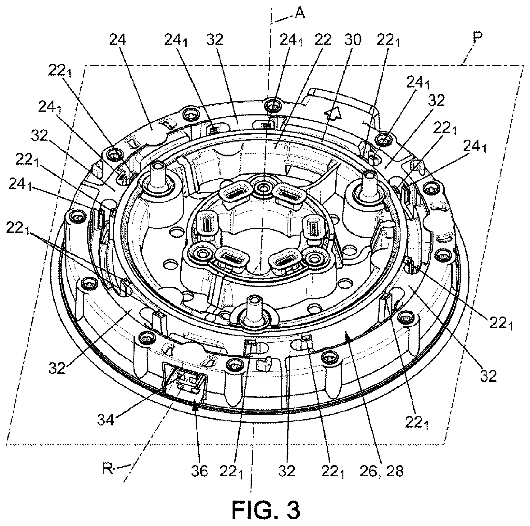 Patent US12448988 Figure 3 – Motor mount and fan for mixing air in a heating, ventilation and/or air-conditioning device of a motor vehicle