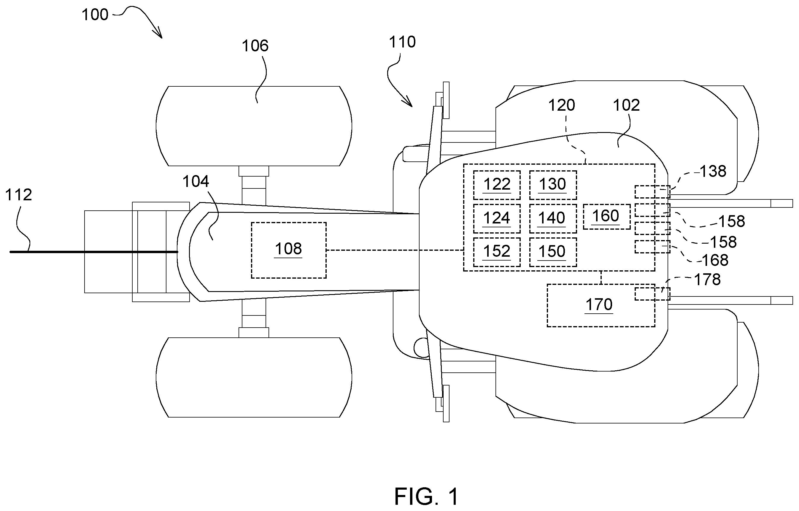 Patent US12448989 Figure 1 – Auxiliary hydraulic system for a work vehicle