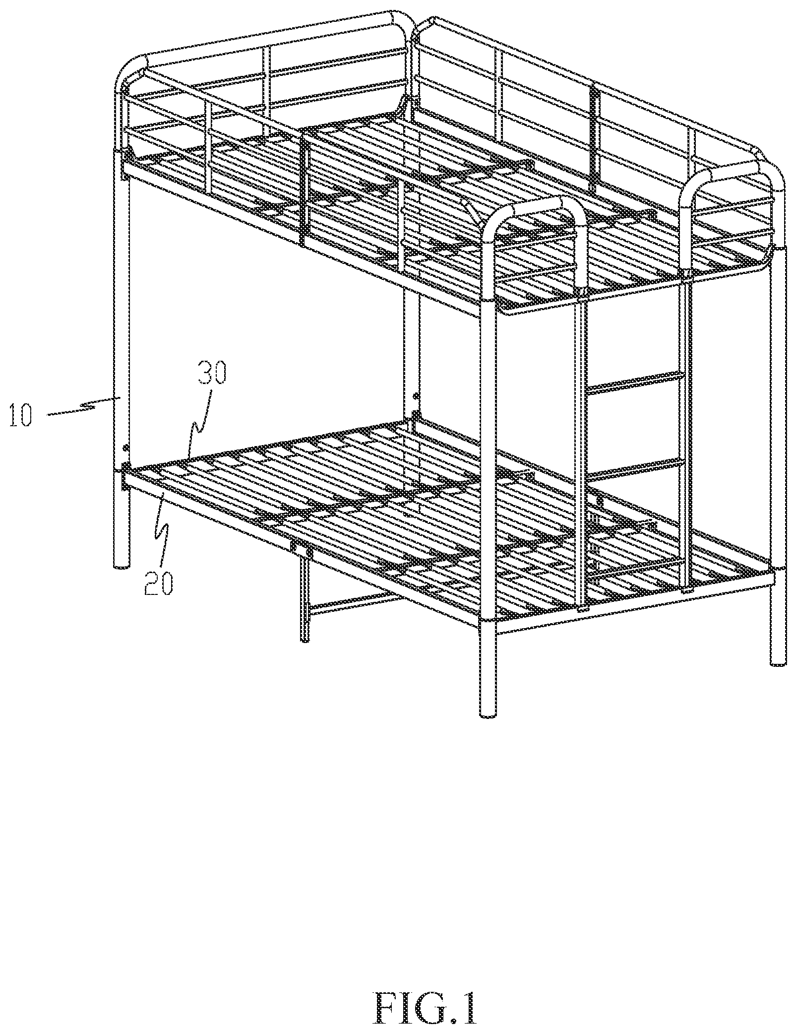 Patent US12448994 Figure 1 – Assembly structure for bed column and lateral bed rod