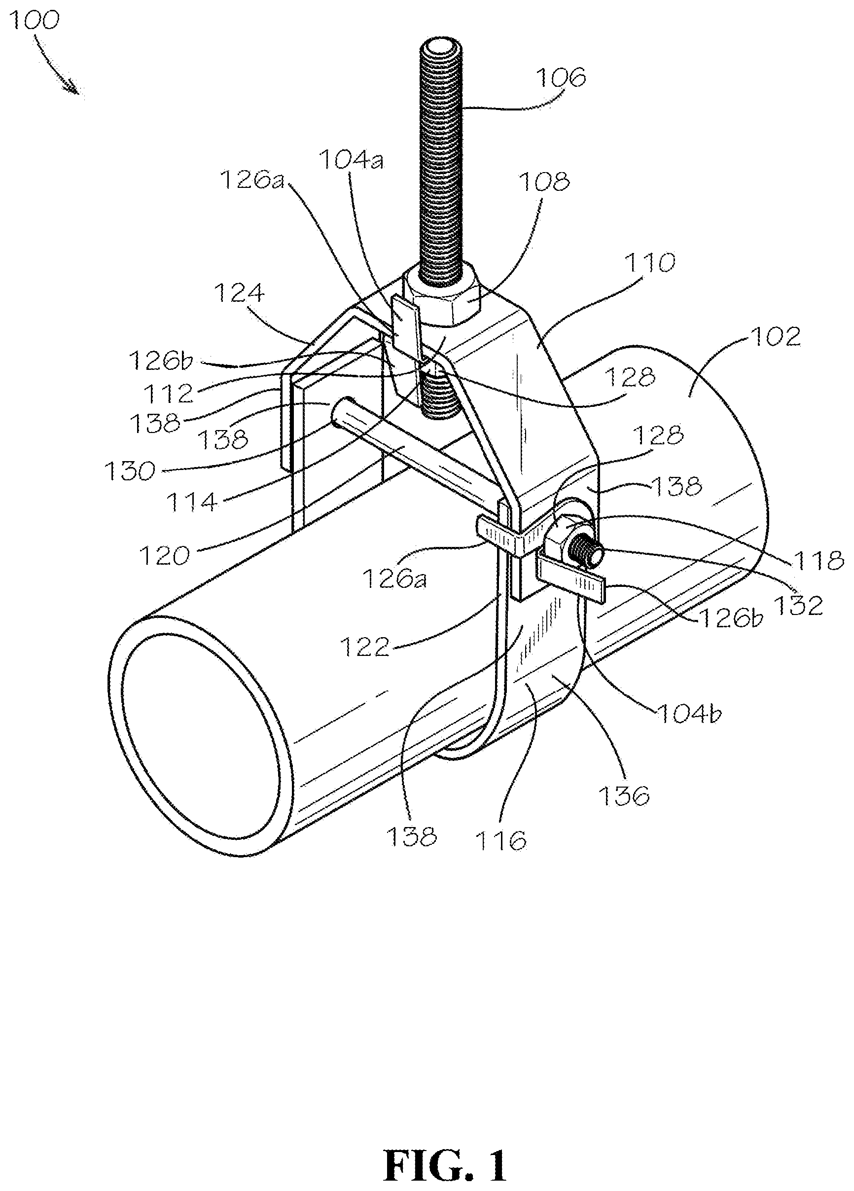 Patent US12448996 Figure 1 – Pipe hanger with lock tab washer