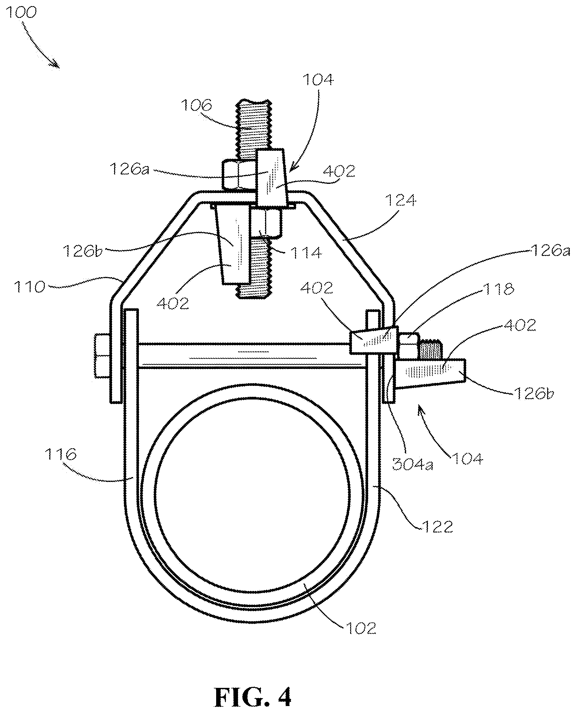 Patent US12448996 Figure 6 – Pipe hanger with lock tab washer
