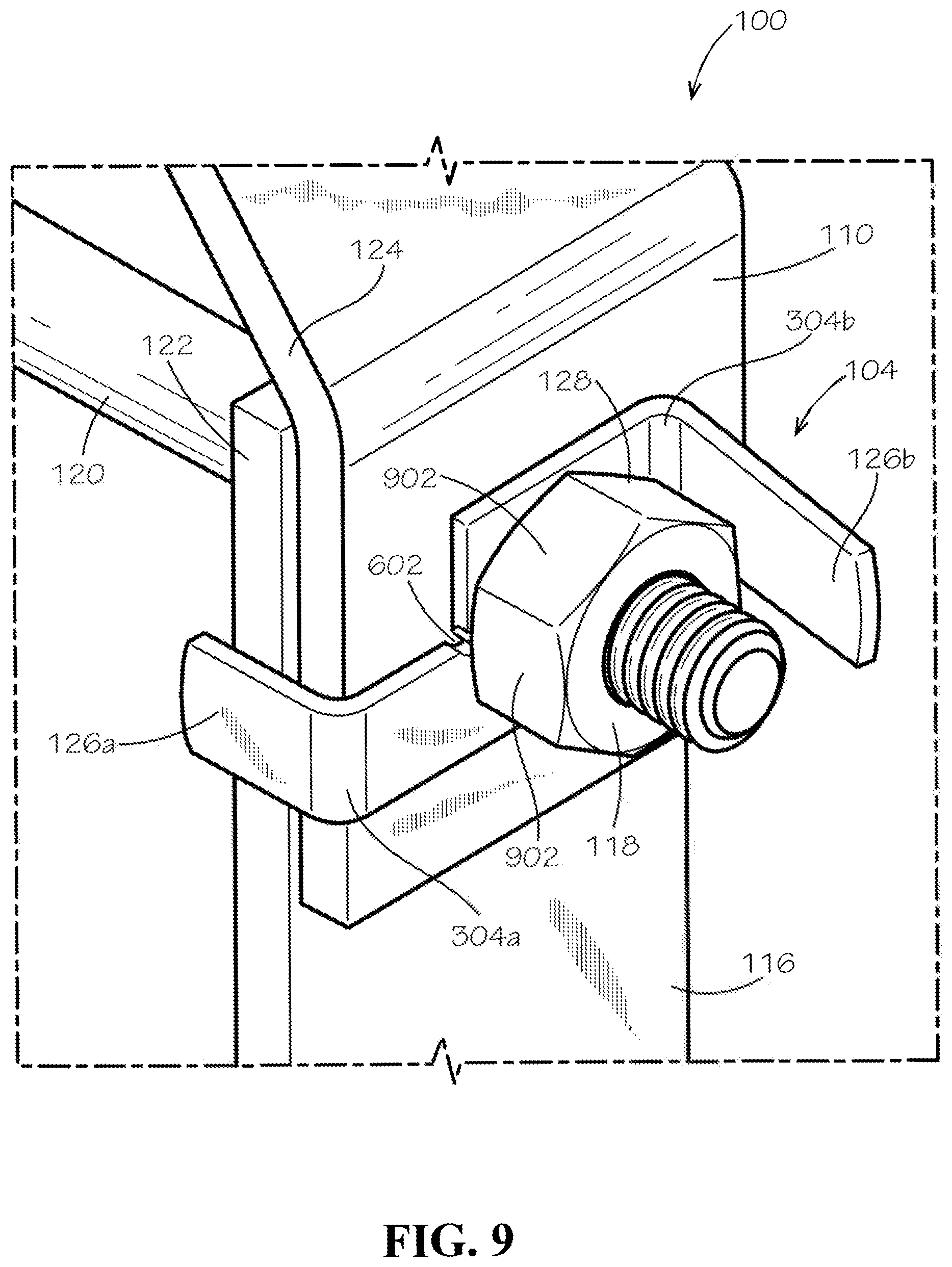 Patent US12448996 Figure 11 – Pipe hanger with lock tab washer
