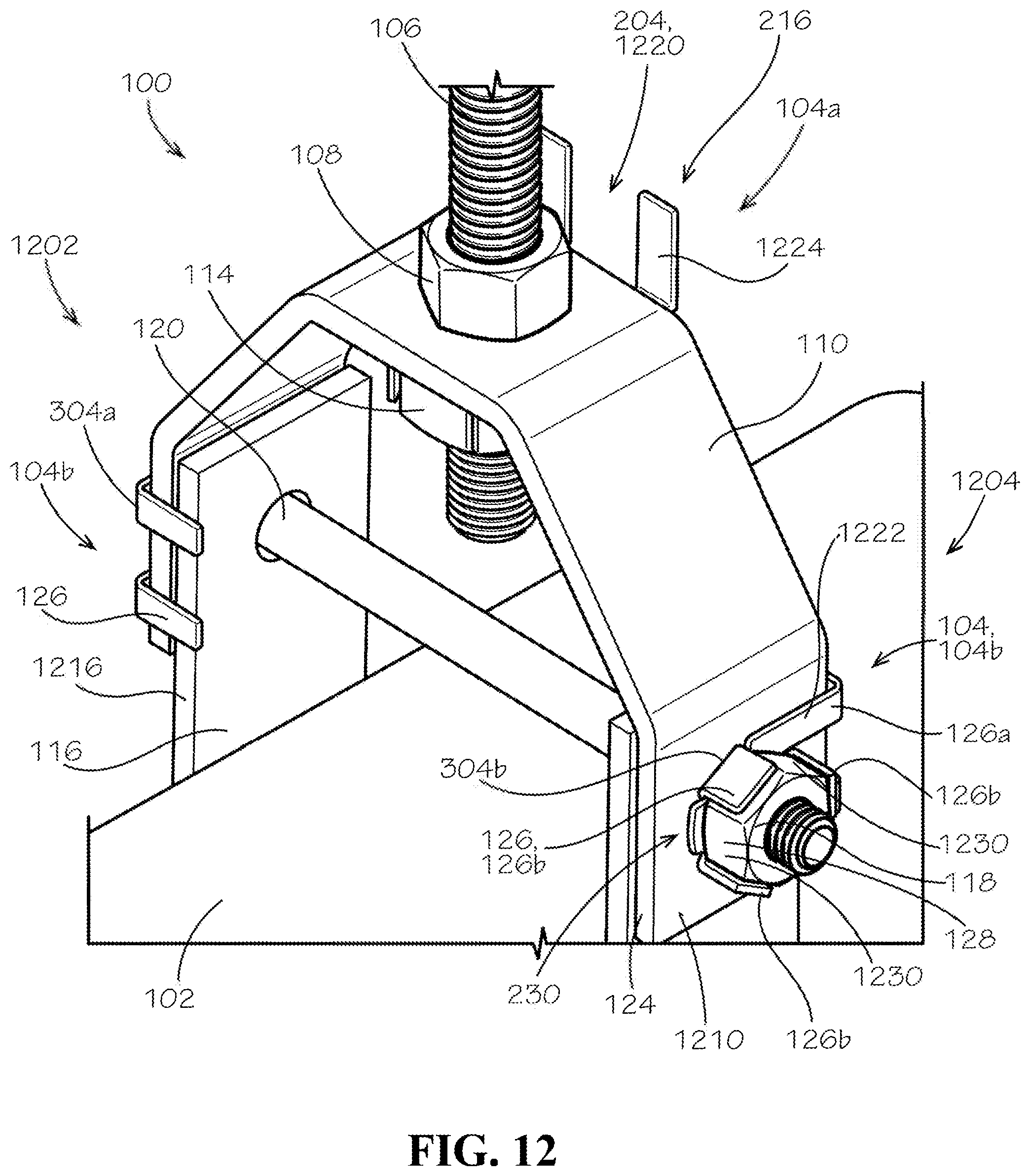 Patent US12448996 Figure 14 – Pipe hanger with lock tab washer
