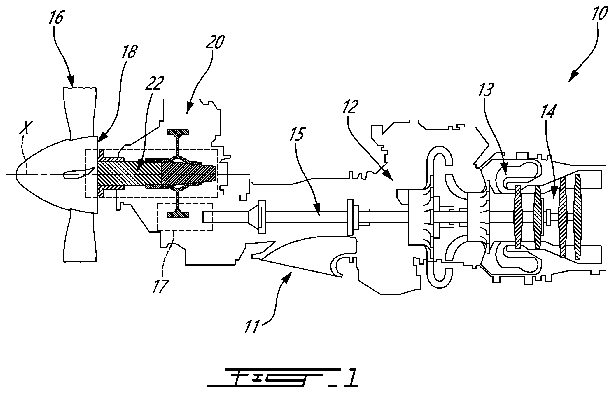 Patent US12448998 Figure 1 – Propeller shaft assembly for aircraft engine