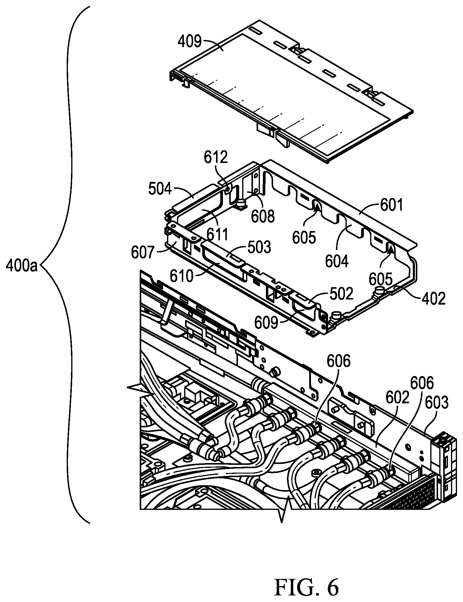 Patent US12453045 Figure 7 – Liquid line routing apparatus for information technology equipment