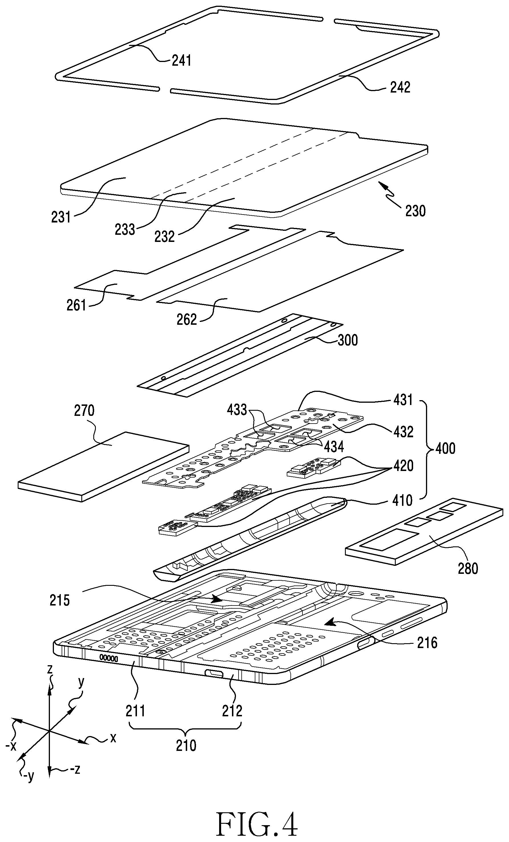 Patent US12453056 Figure 4 – Foldable electronic device comprising heat-dissipating structure