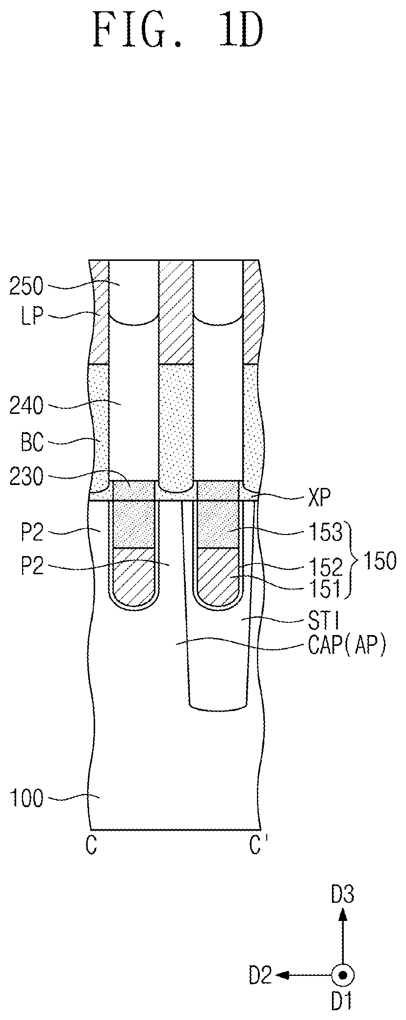 Patent US12453082 Figure 4 – Semiconductor device having a cell separation pattern in contact with the bit line contact