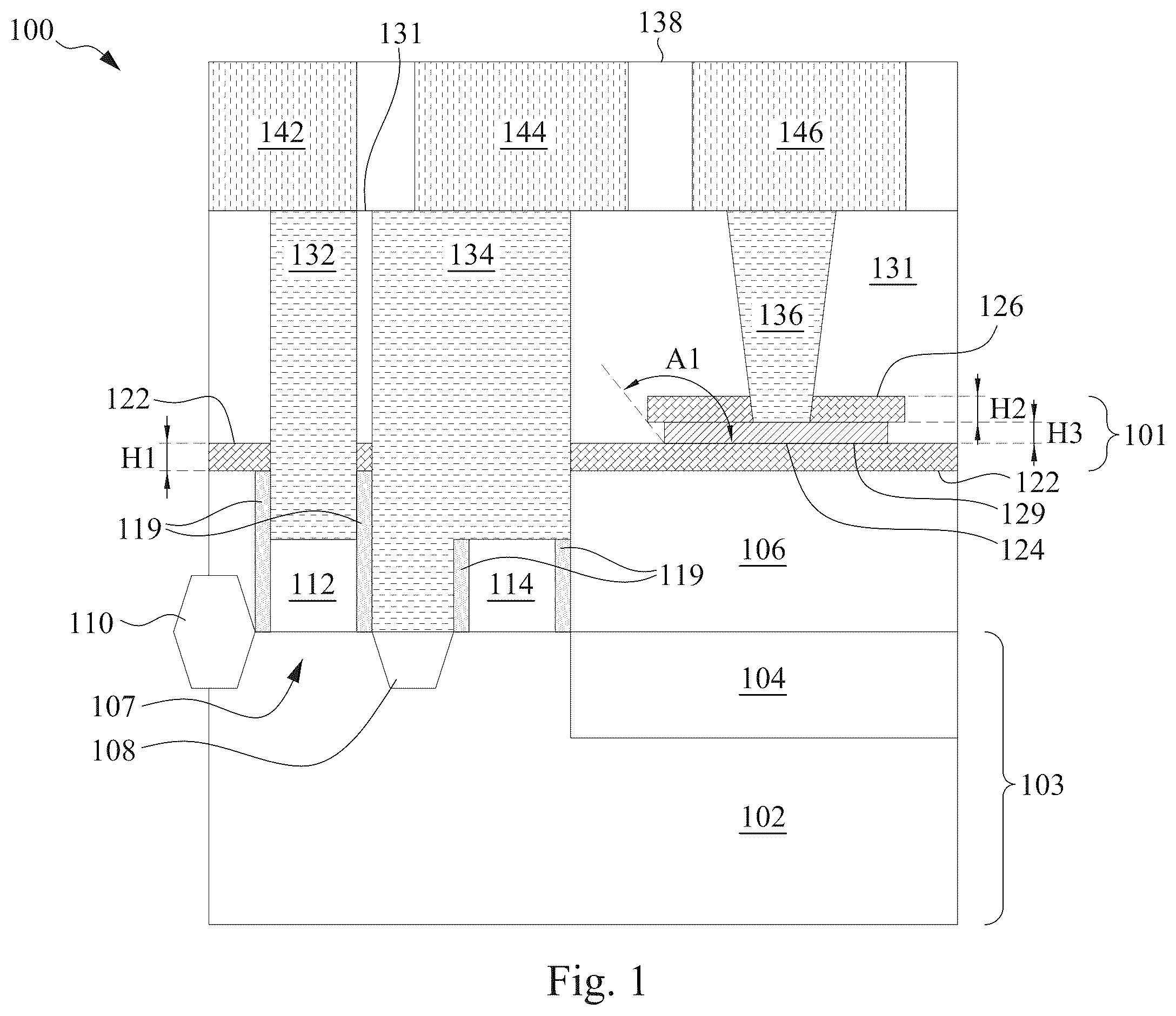 Patent US12453168 Figure 1 – Semiconductor device with short-resistant capacitor plate