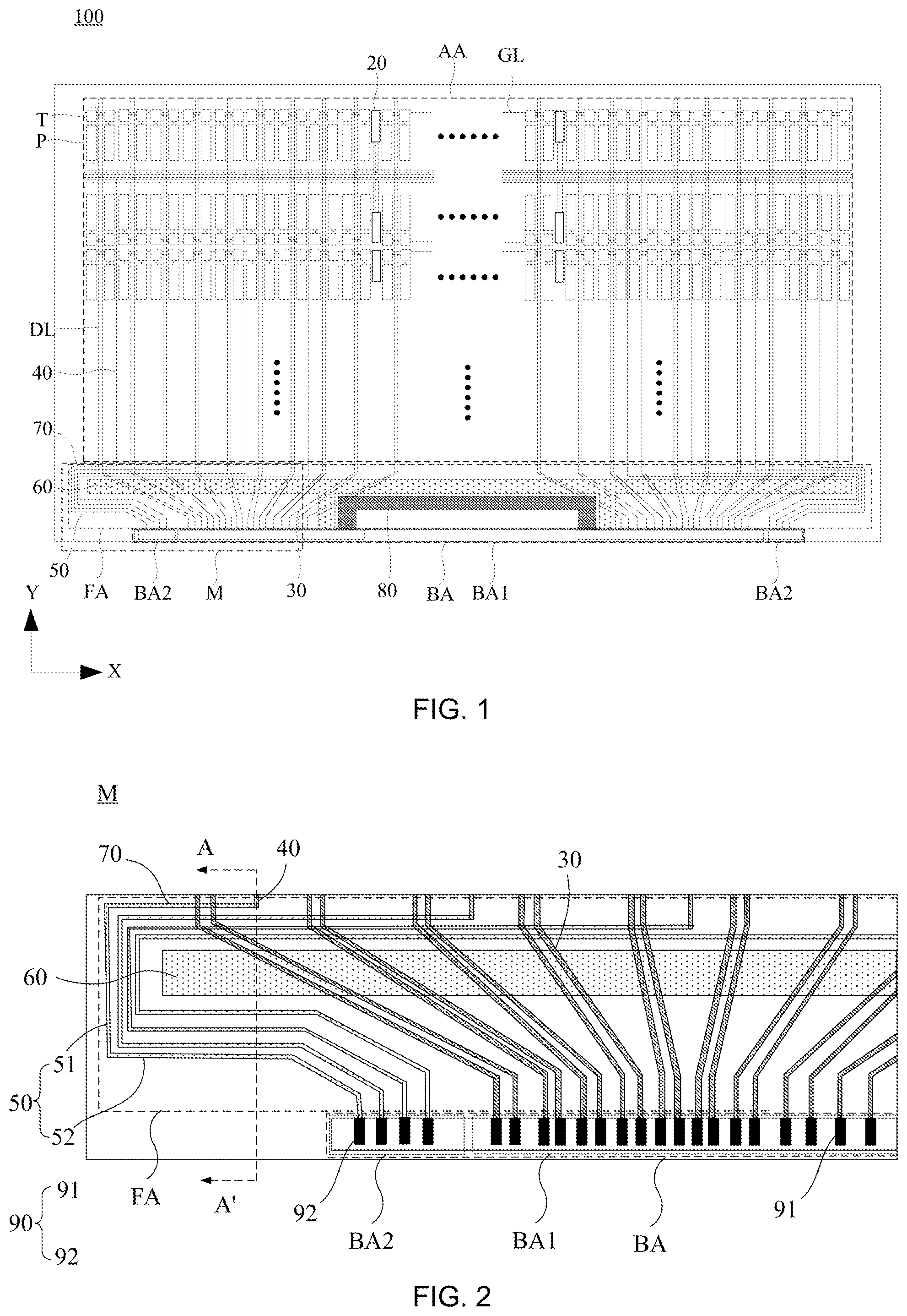 Patent US12453258 Figure 1 – Display panel having a fan-out region and display device