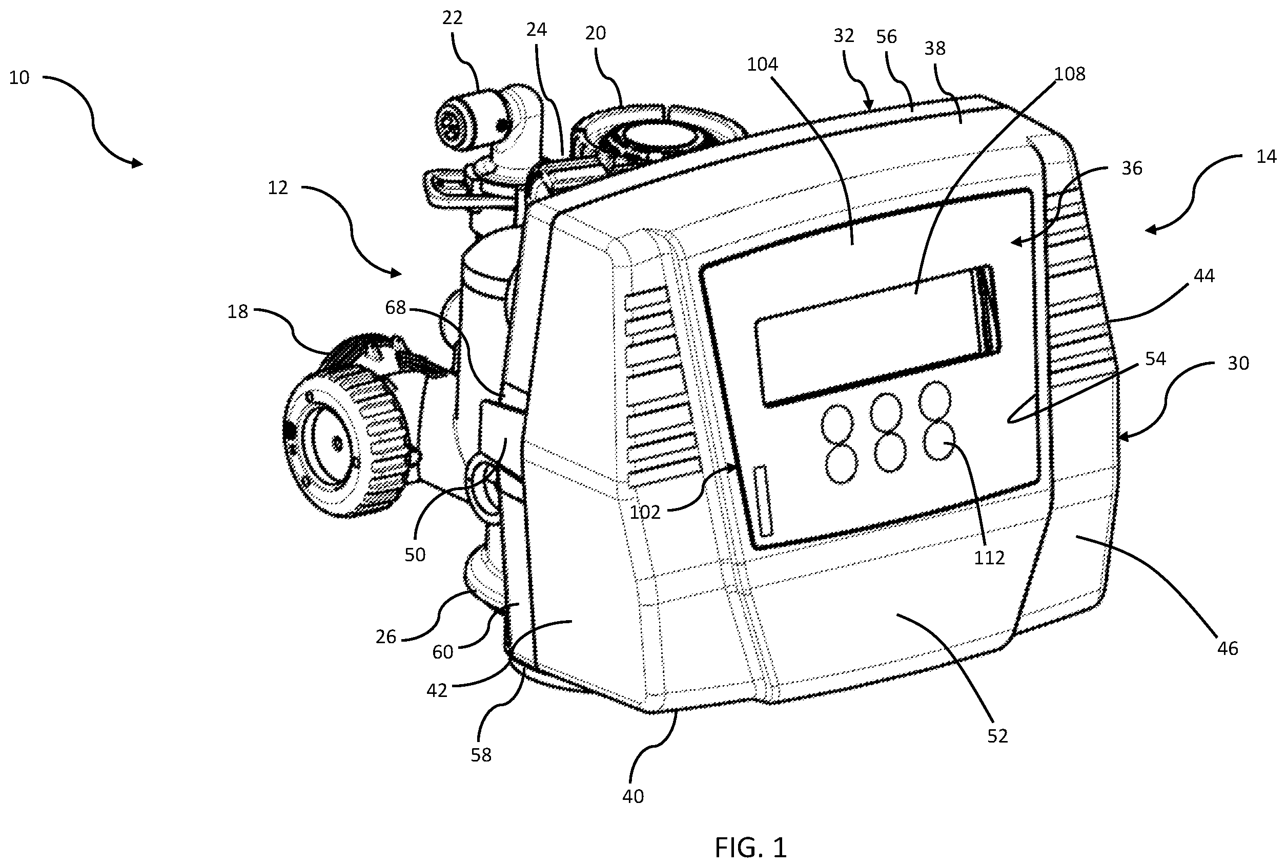 Patent US12455015 Figure 1 – Water treatment controller housing with backplate mount
