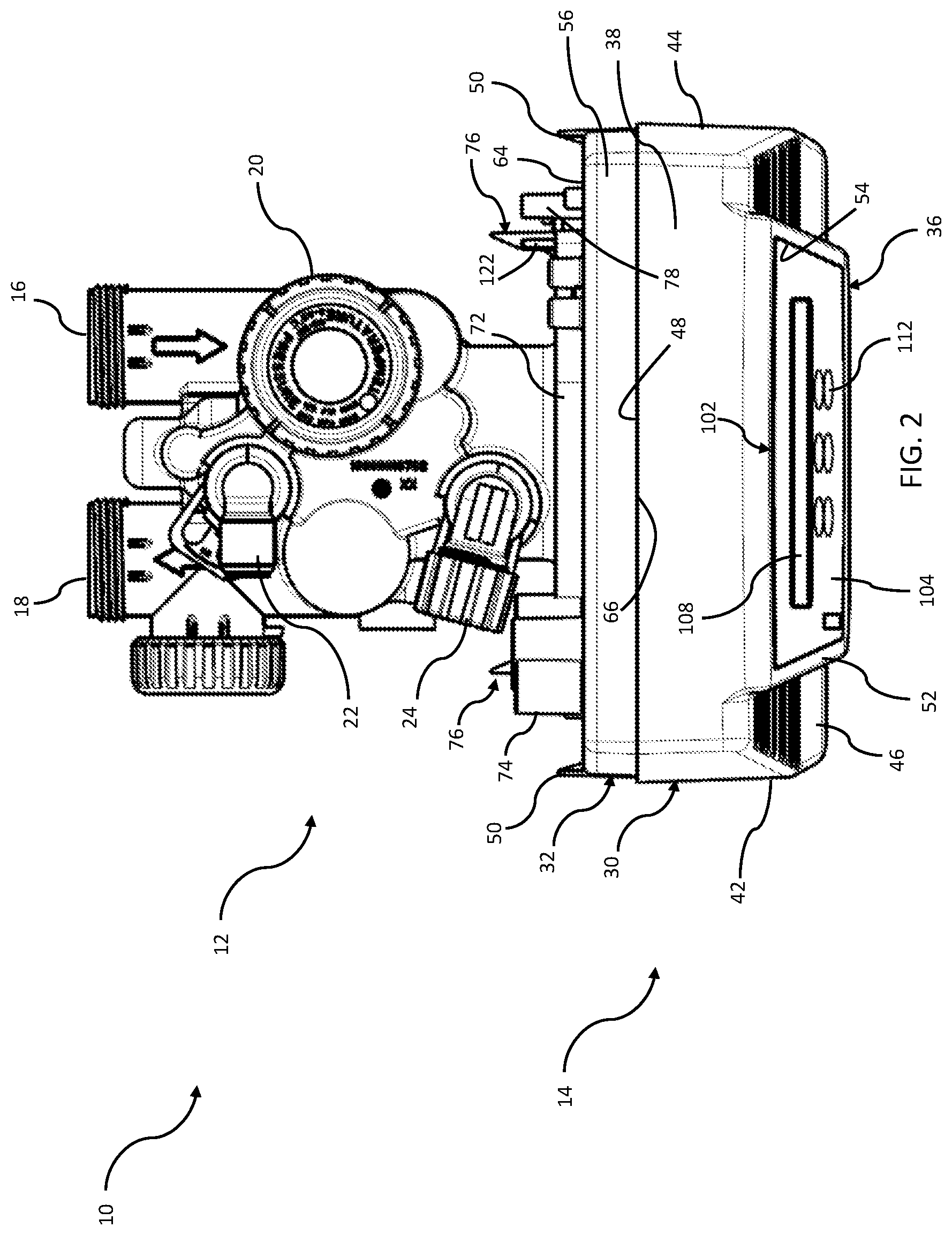 Patent US12455015 Figure 2 – Water treatment controller housing with backplate mount