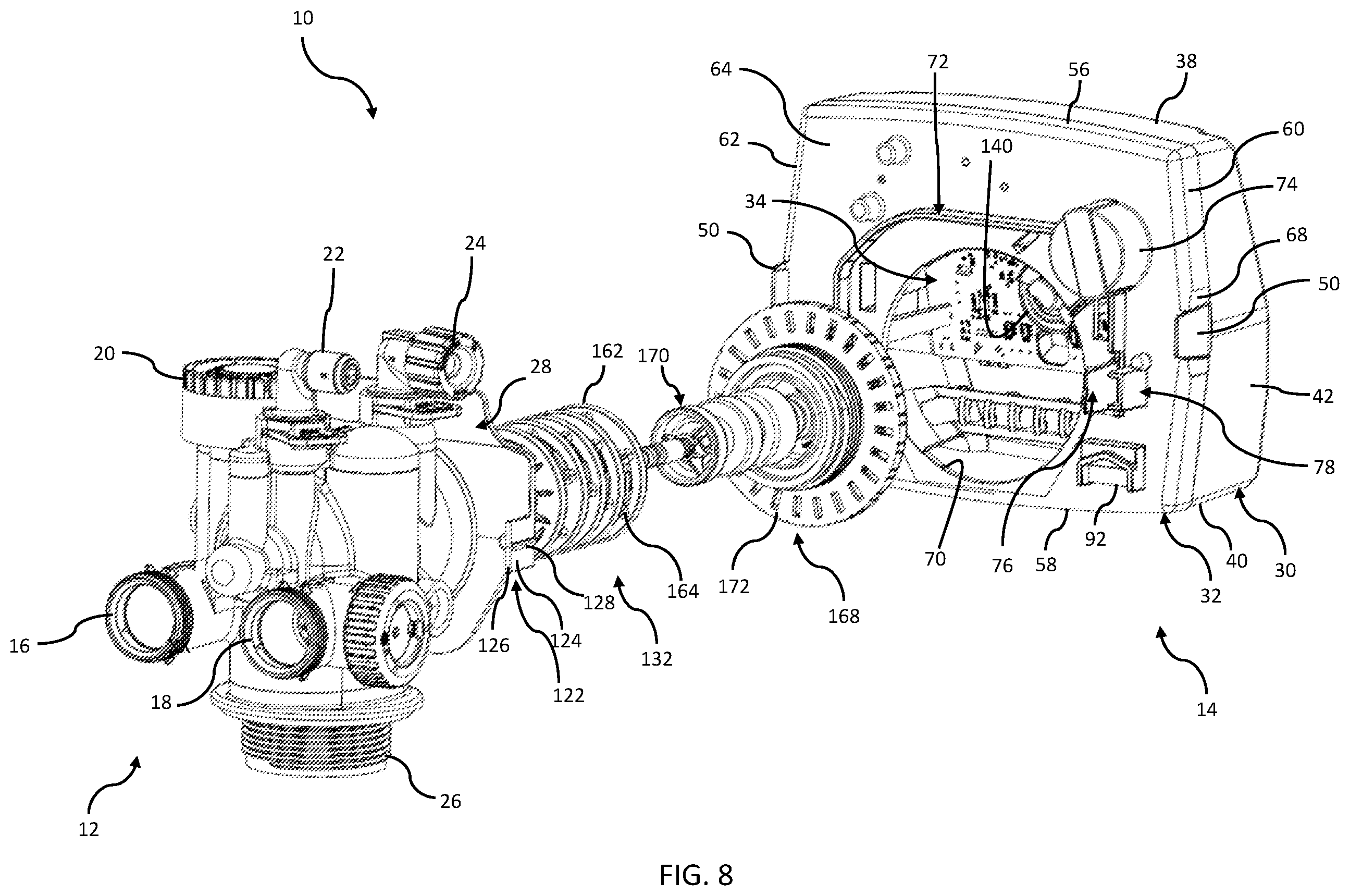 Patent US12455015 Figure 9 – Water treatment controller housing with backplate mount