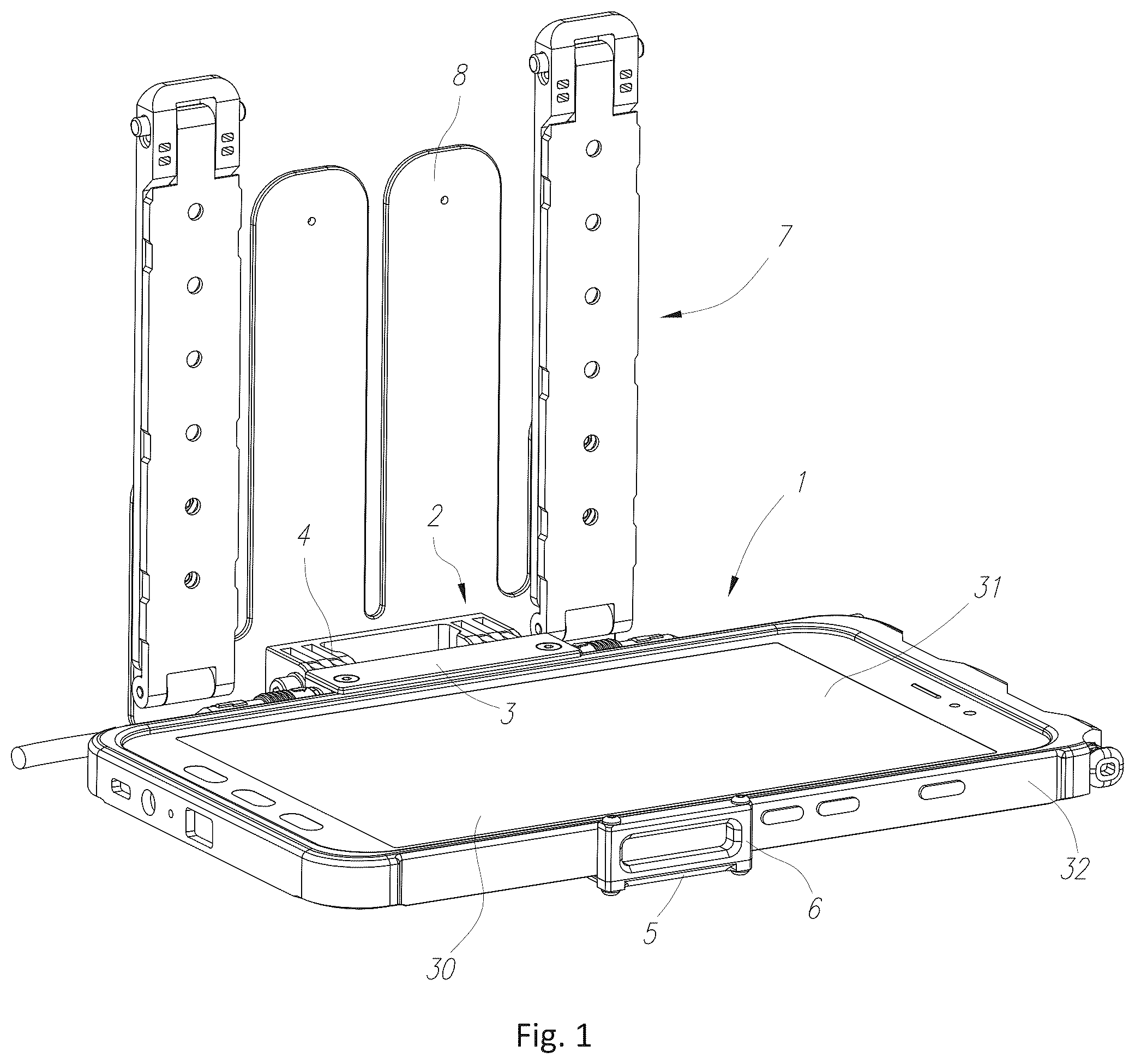 Patent US12455039 Figure 1 – Holding apparatus for supporting and connecting an industrial mobile device