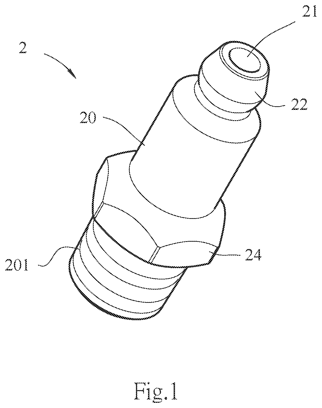 Patent US12455042 Figure 1 – Connector of grease gun