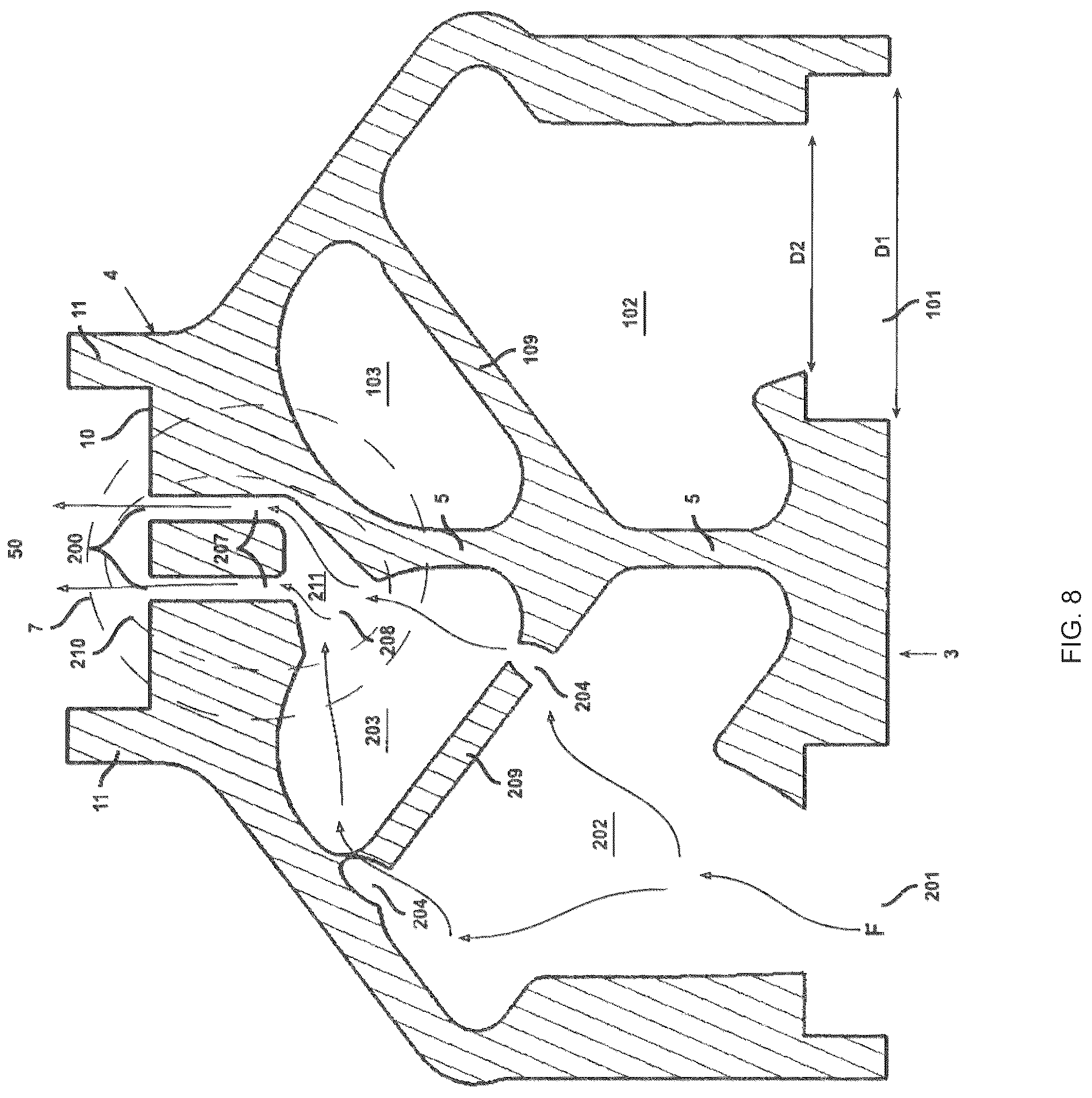 Patent US12455074 Figure 8 – Compact flame-curtain burner
