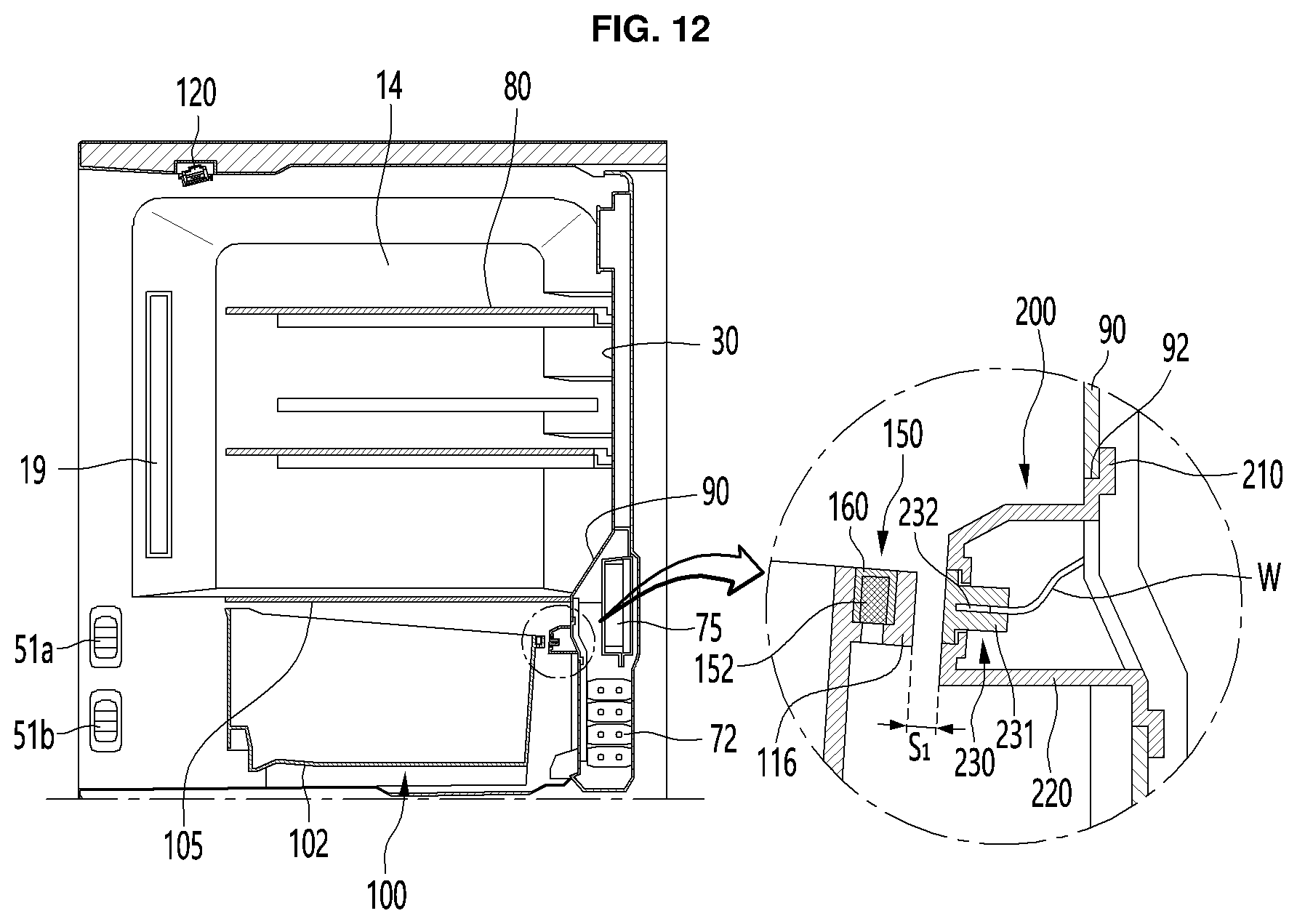 Patent US12455107 Figure 12 – Refrigerator