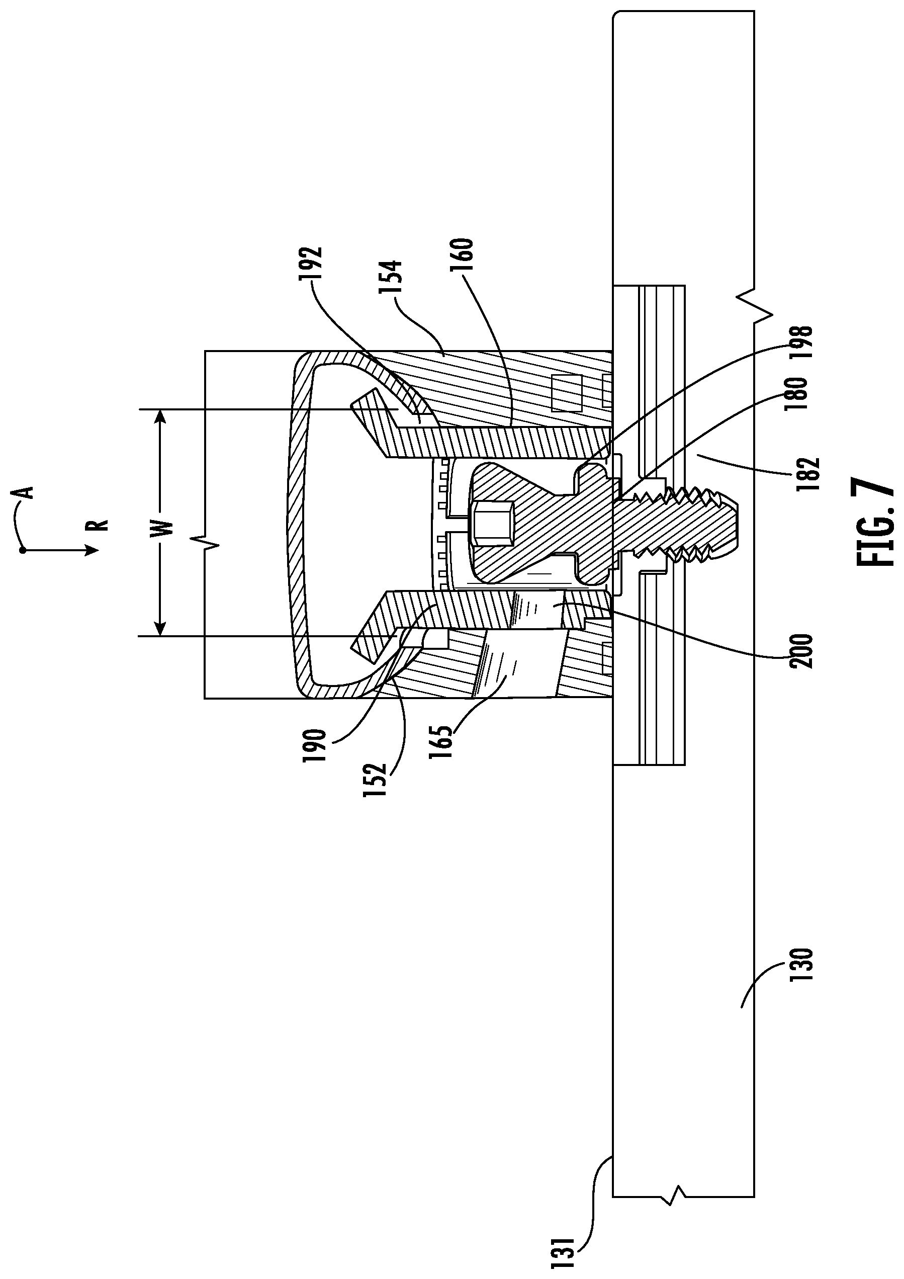 Patent US12455111 Figure 6 – Handle assembly with backup retention features