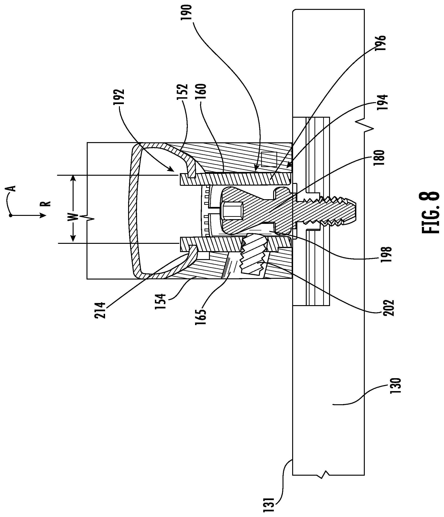 Patent US12455111 Figure 7 – Handle assembly with backup retention features